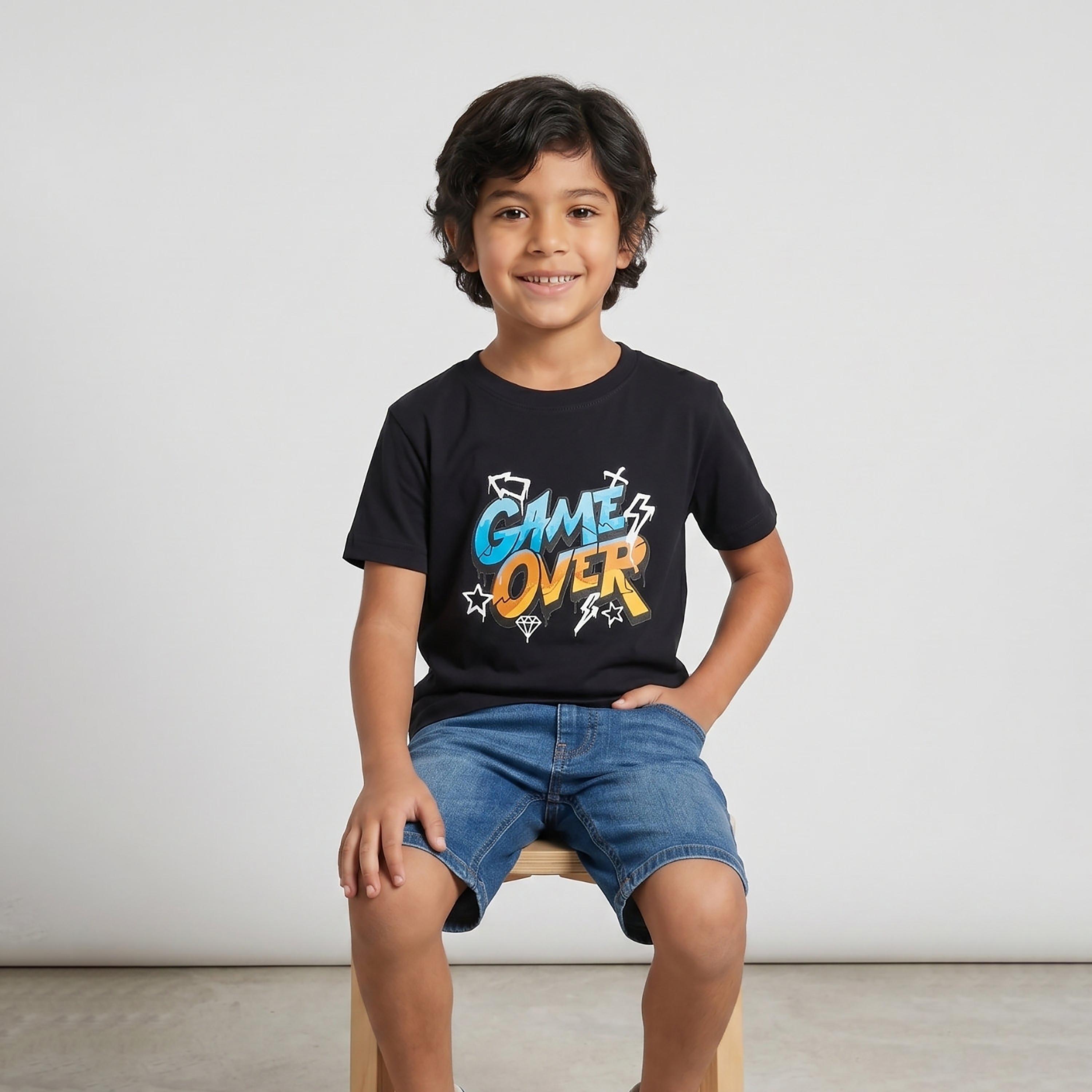 تيشيرت بطبعة شعار وقصة عادية وأكمام قصيرة من بيبيكلو-boys-clothing-tshirtsandpolos-image-4