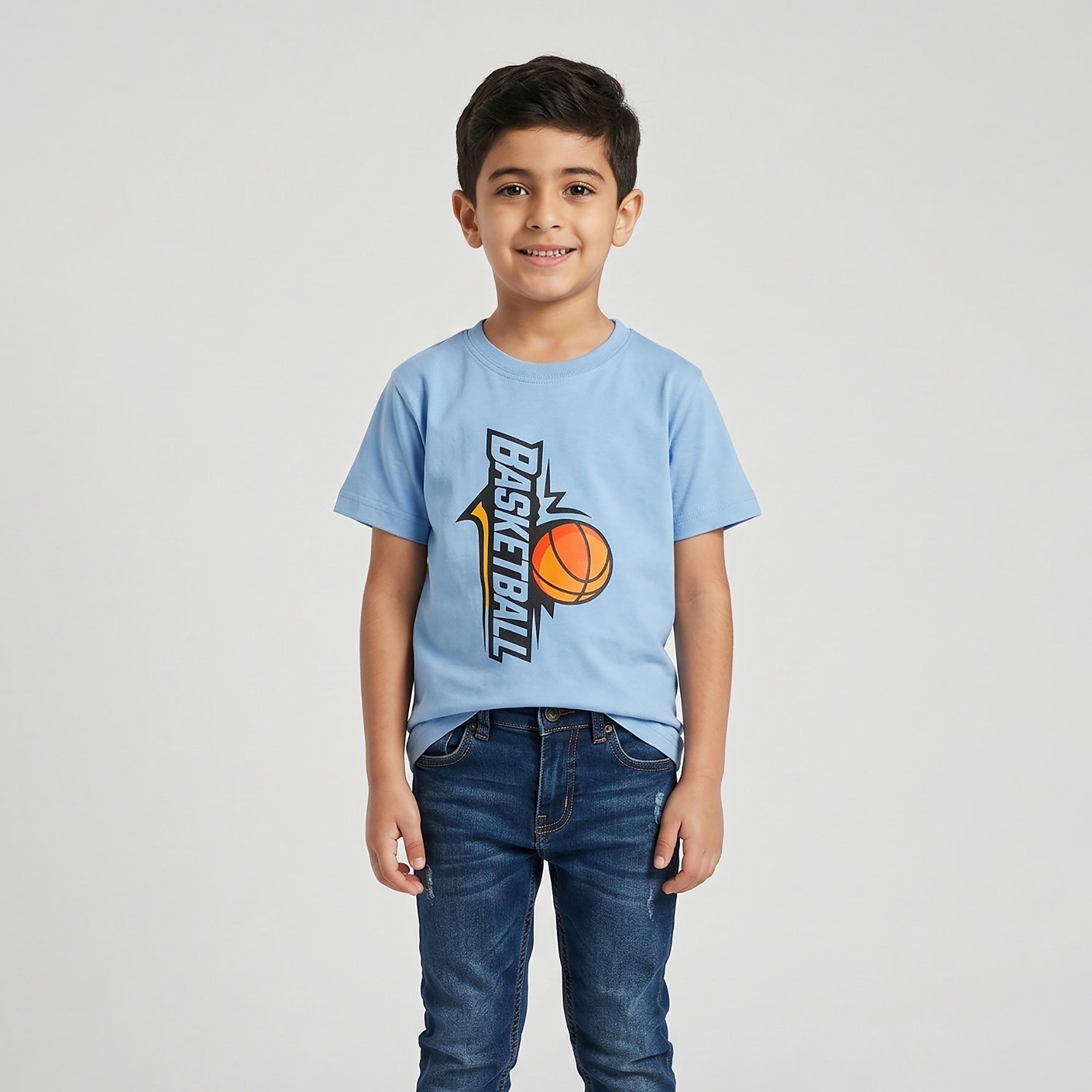 تيشيرت بطبعة شعار وقصة عادية وأكمام قصيرة من بيبيكلو-boys-clothing-tshirtsandpolos-image-1