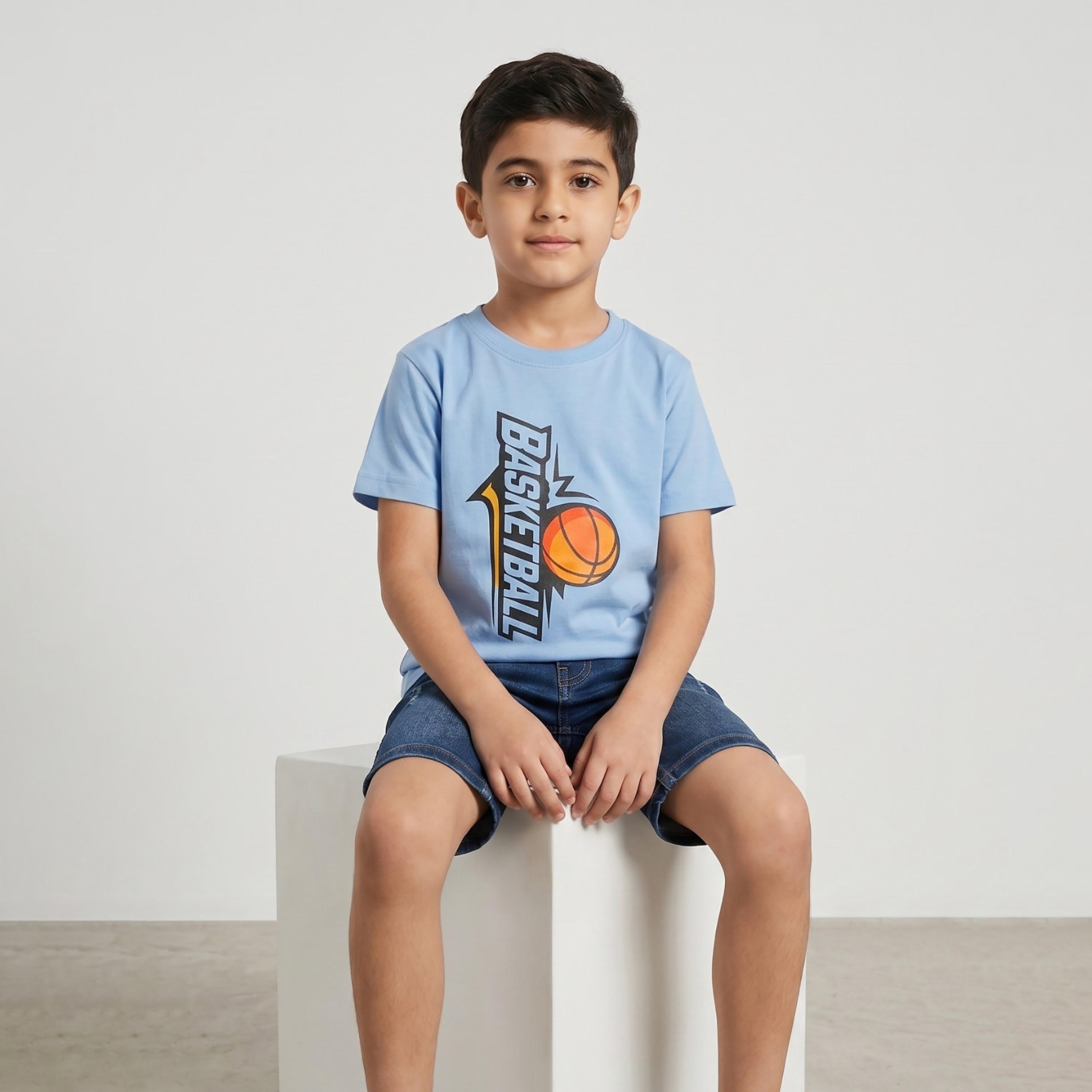 تيشيرت بطبعة شعار وقصة عادية وأكمام قصيرة من بيبيكلو-boys-clothing-tshirtsandpolos-image-4