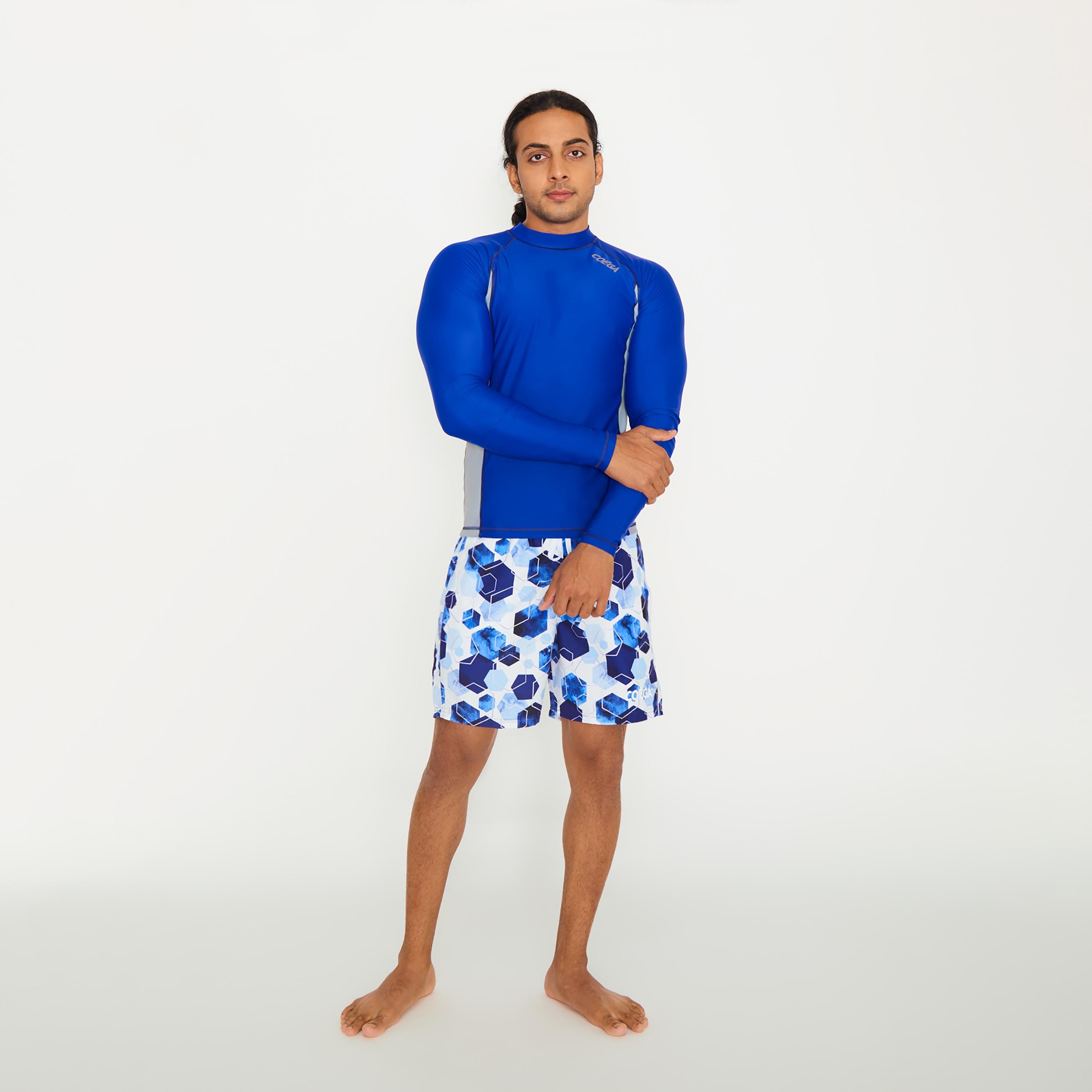 COEGA Sunwear Men's Rashguard Long Sleeve, Navy Watercolour Hexagons-men-clothing-sportswearandactivewear-tshirtsandpolos-image-1