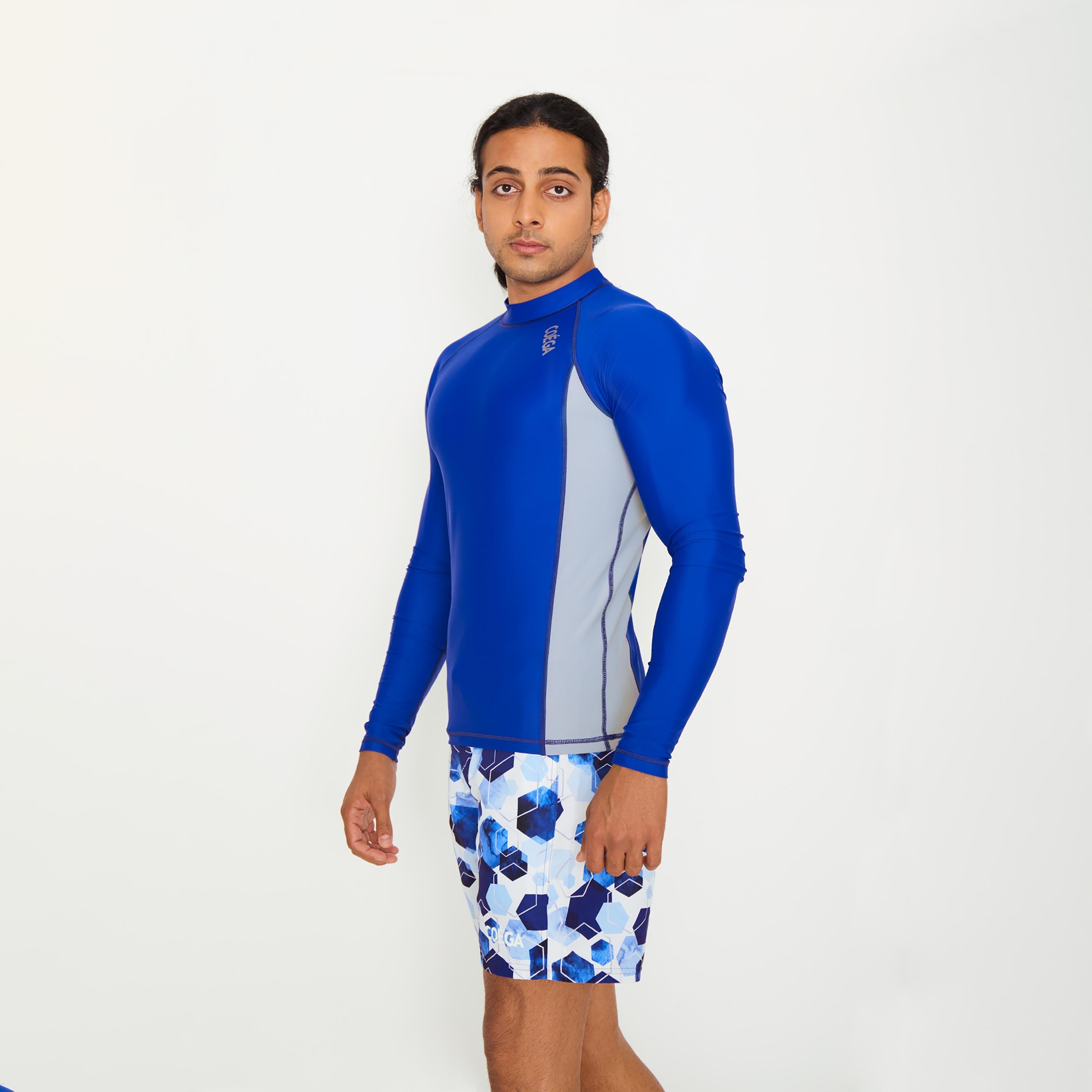 COEGA Sunwear Men's Rashguard Long Sleeve, Navy Watercolour Hexagons-men-clothing-sportswearandactivewear-tshirtsandpolos-image-2