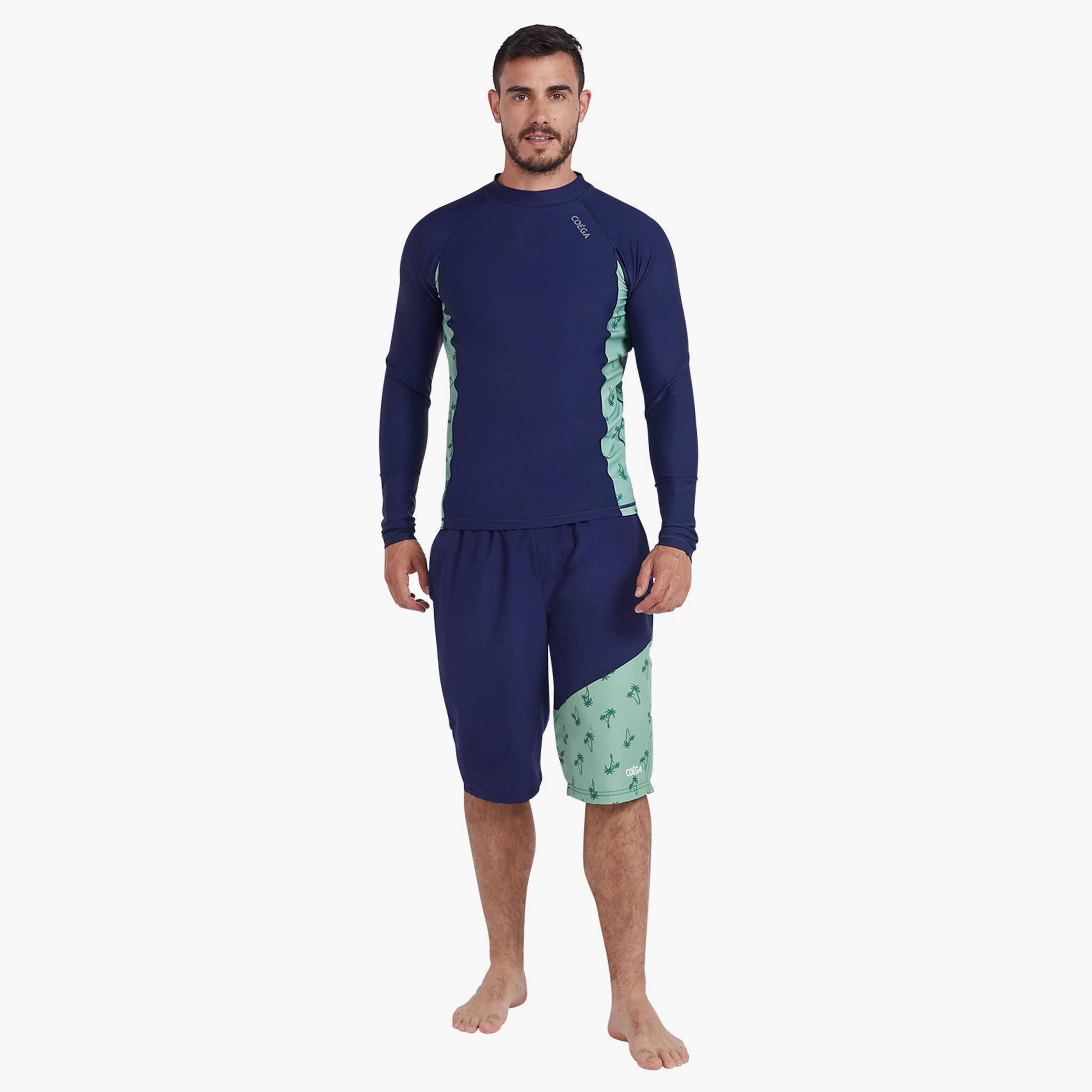 كويغا - قميص رجالي بأكمام طويلة للحماية من الشمس، أزرق داكن بنقشة نخيل الربيع-sports-men-clothing-swimwear-image-4