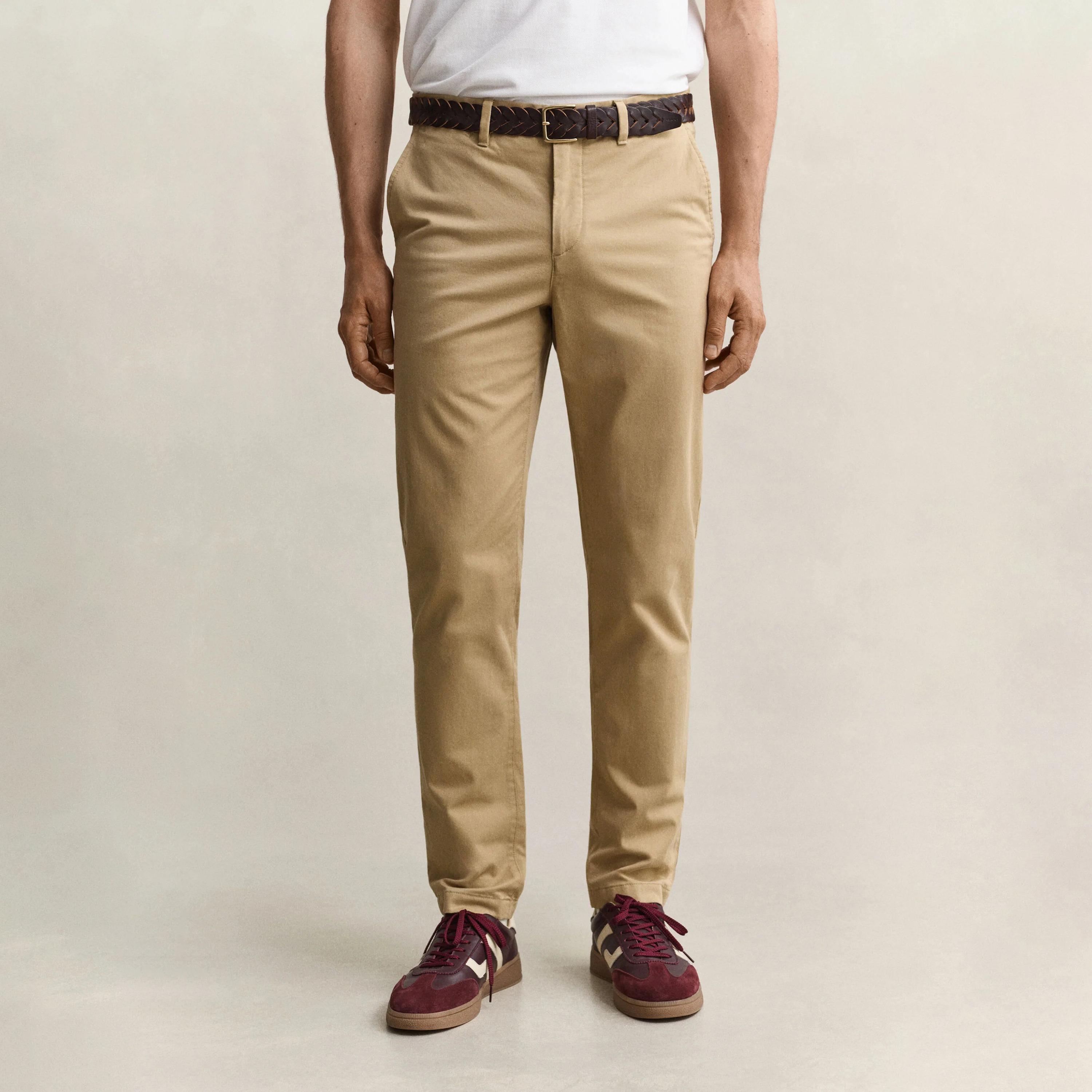 بنطلون "تشينو" رجالي سادة بخصر متوسط وقصة "سليم فيت" من جانت-men-clothing-trousersandchinos-chinos-image-1