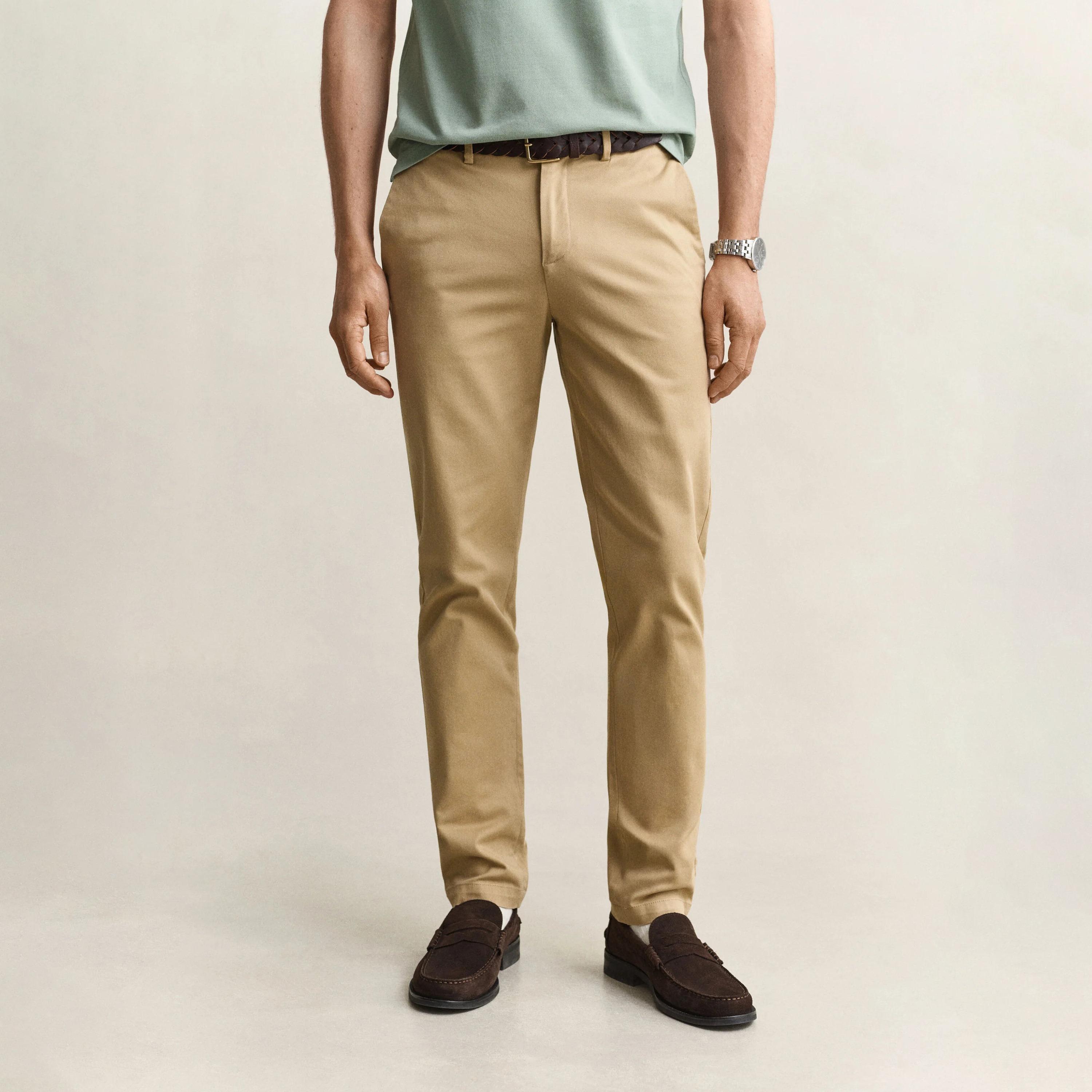بنطلون "تشينو" رجالي سادة بخصر متوسط وقصة "سليم فيت" من جانت-men-clothing-trousersandchinos-chinos-image-1