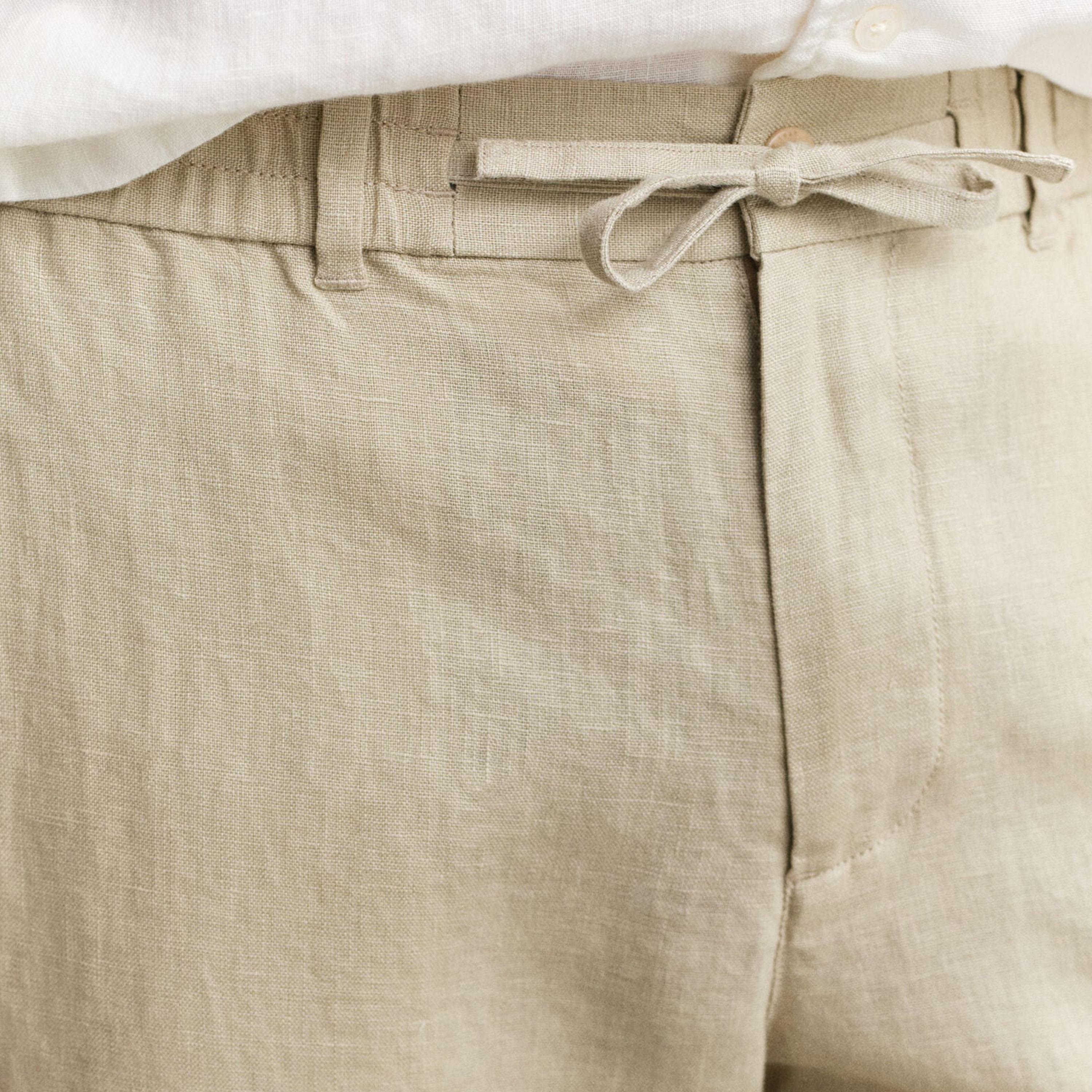 Gant Plain Mid Rise Drawstring & Button Closure Men's Linen Trousers-men-clothing-bottoms-trousersandchinos-trousers-image-3