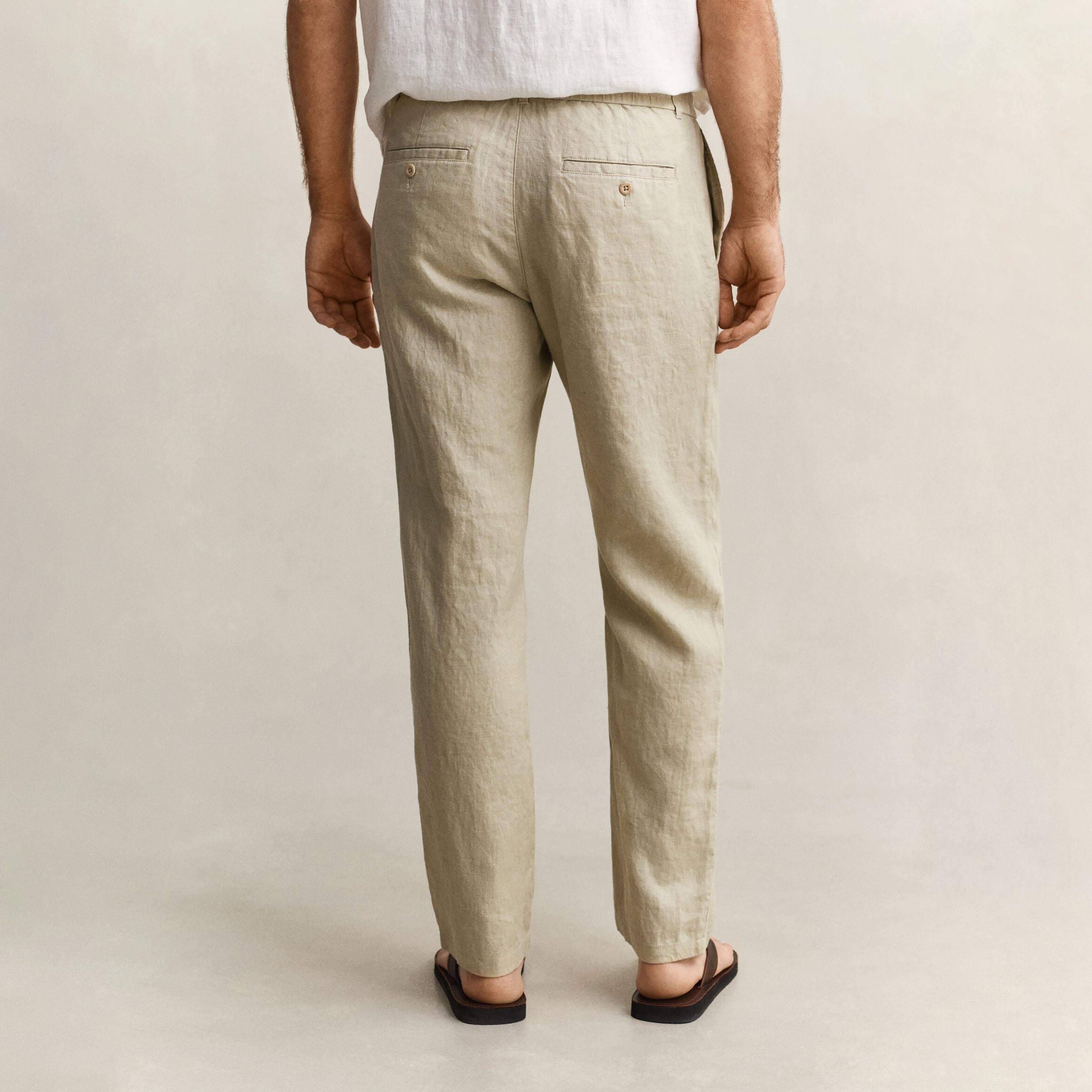 Gant Plain Mid Rise Drawstring & Button Closure Men's Linen Trousers-men-clothing-bottoms-trousersandchinos-trousers-image-4