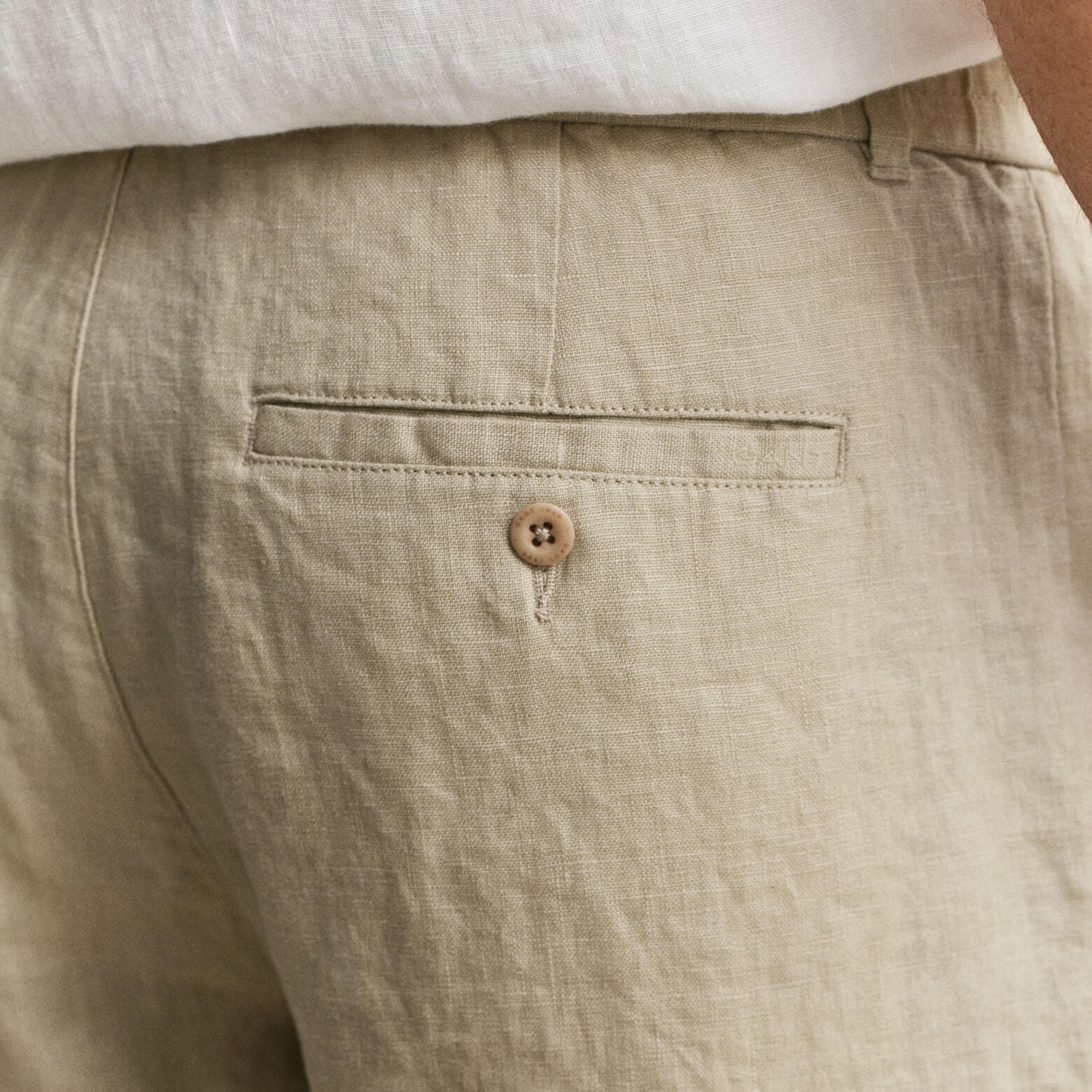 Gant Plain Mid Rise Drawstring & Button Closure Men's Linen Trousers-men-clothing-bottoms-trousersandchinos-trousers-image-5