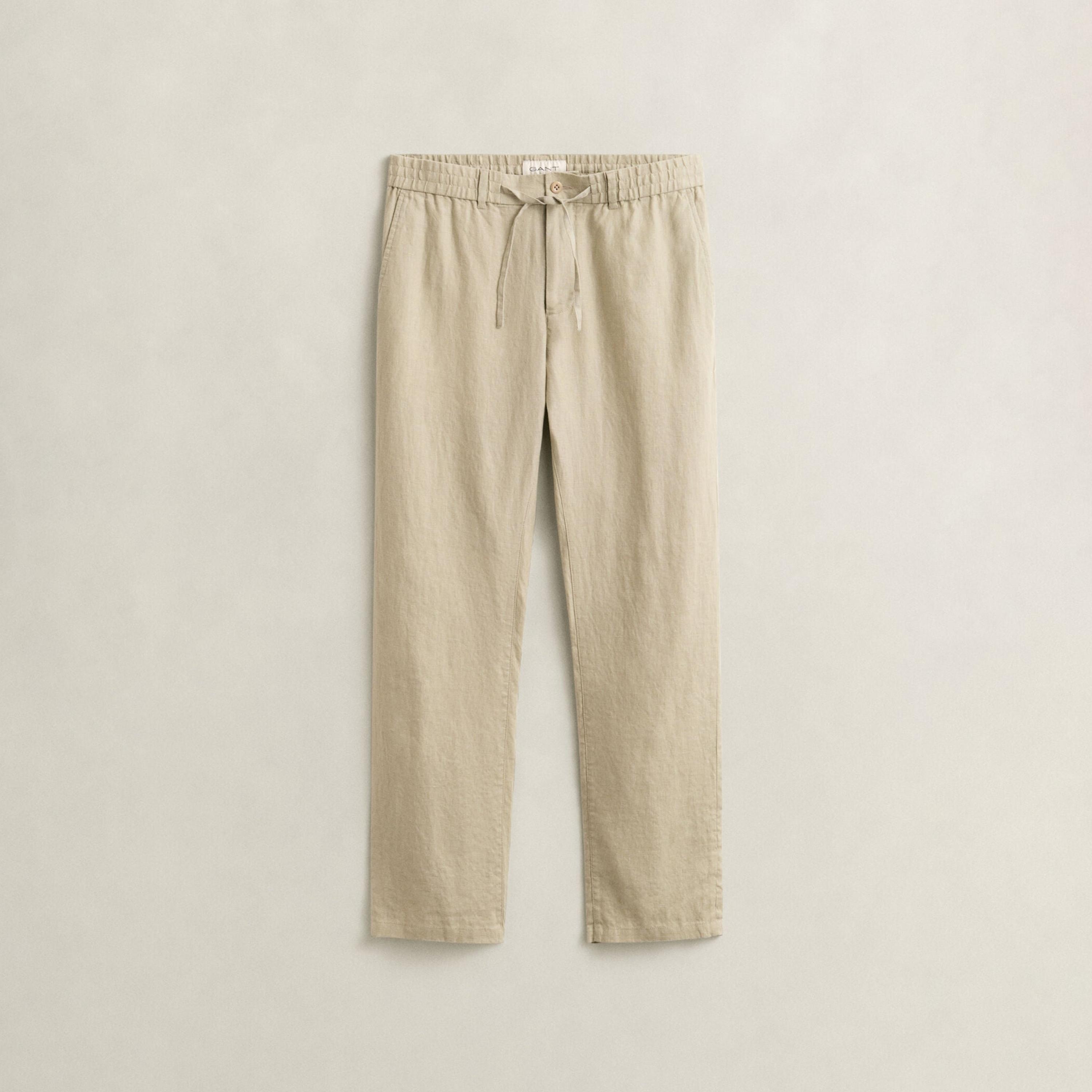 Gant Plain Mid Rise Drawstring & Button Closure Men's Linen Trousers-men-clothing-bottoms-trousersandchinos-trousers-image-6
