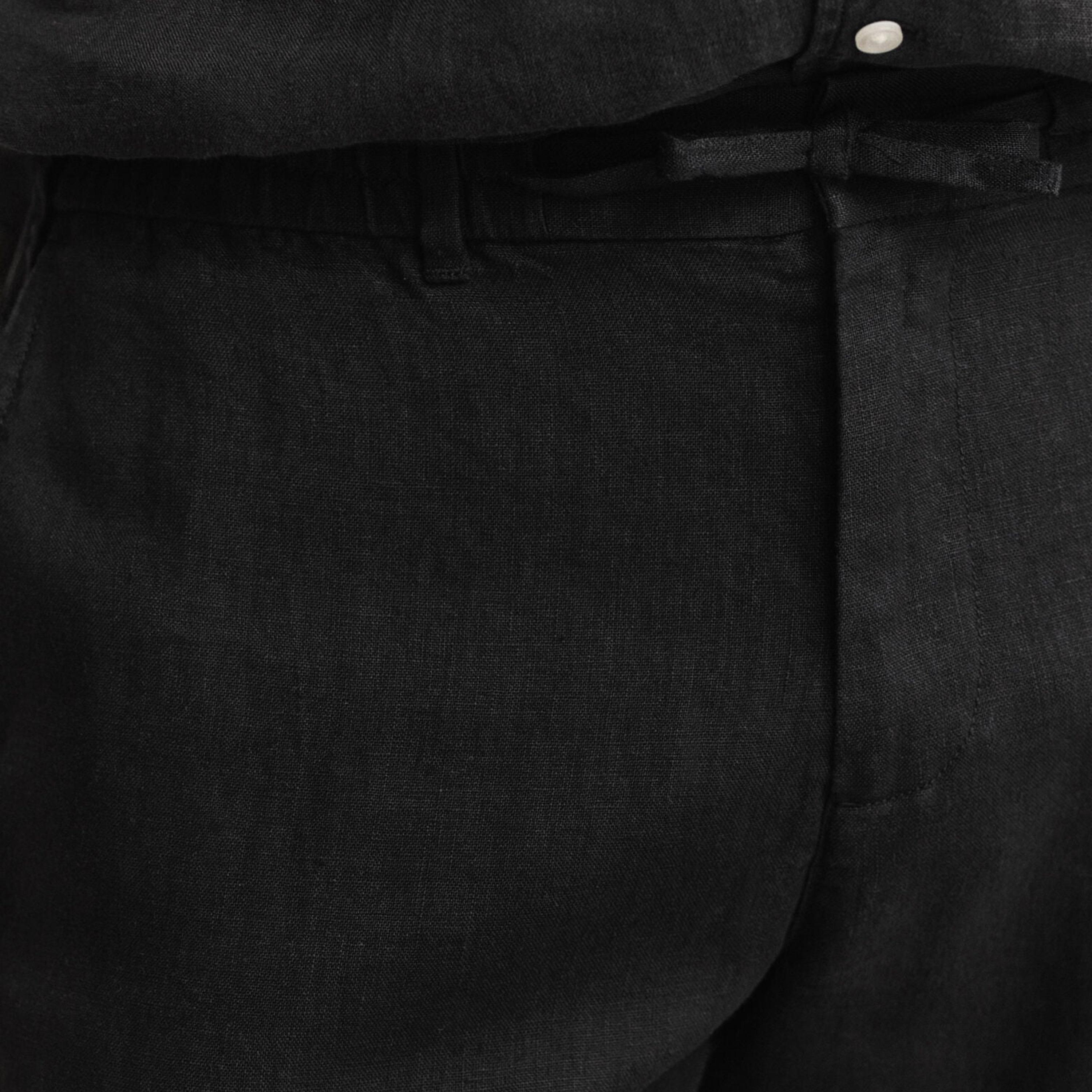 بنطال كتان رجالي سادة بخصر متوسط الارتفاع وإغلاق برباط وزر من غانت-men-clothing-bottoms-trousersandchinos-trousers-image-3