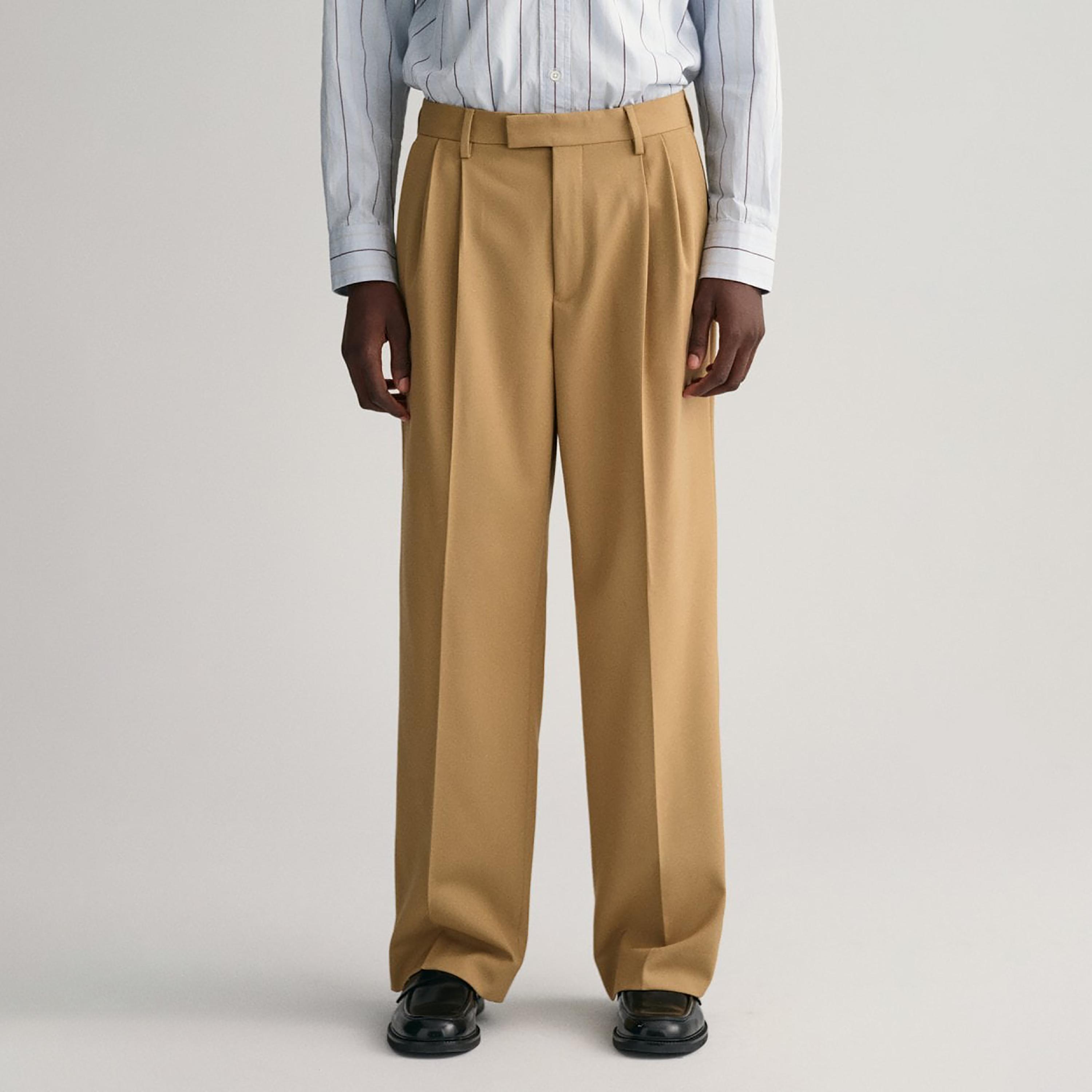 Gant Pleated Mid-Rise Wide Leg Pants-men-clothing-bottoms-trousersandchinos-trousers-image-1