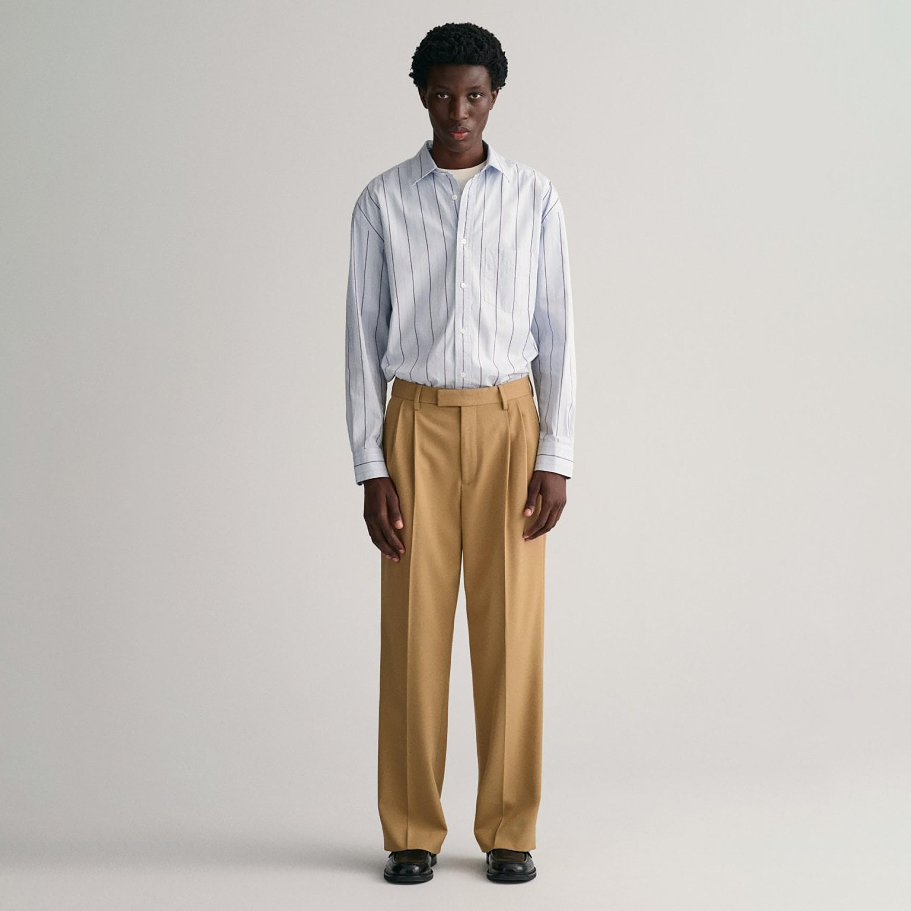 Gant Pleated Mid-Rise Wide Leg Pants-men-clothing-bottoms-trousersandchinos-trousers-image-2