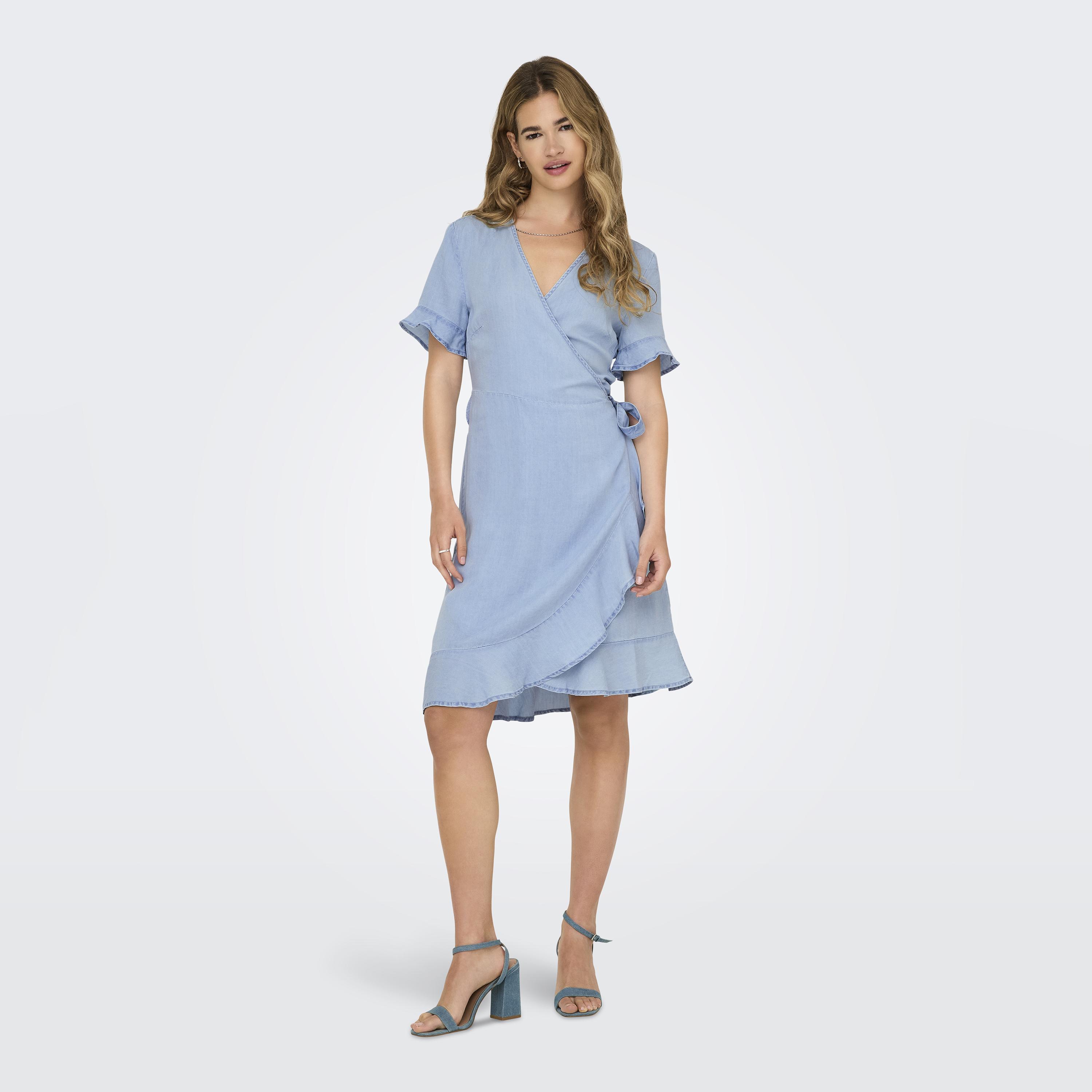 Vero Moda Blue Surplice Neck Wrap Women's Knee Dress-women-clothing-dresses-image-1