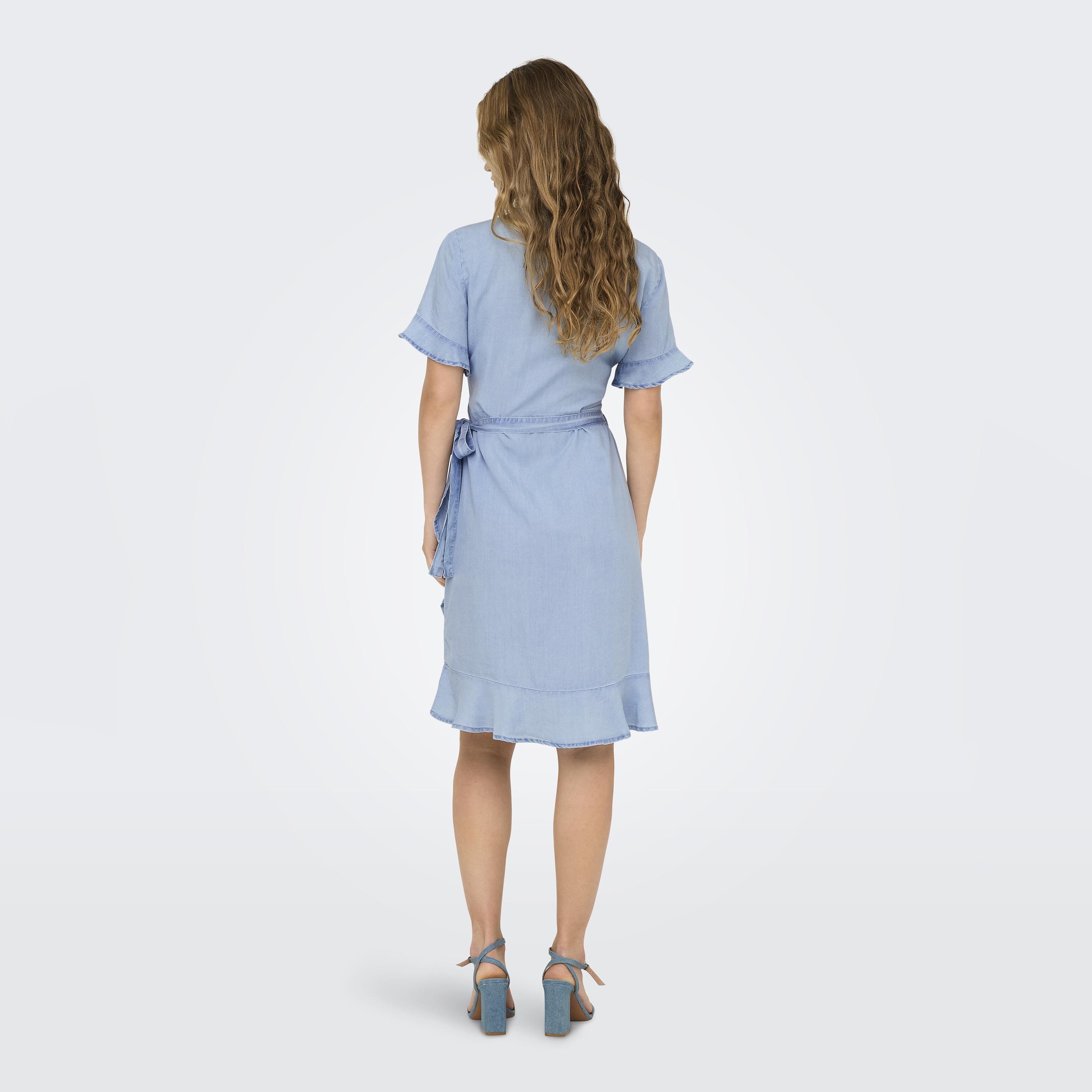 Vero Moda Blue Surplice Neck Wrap Women's Knee Dress-women-clothing-dresses-image-3