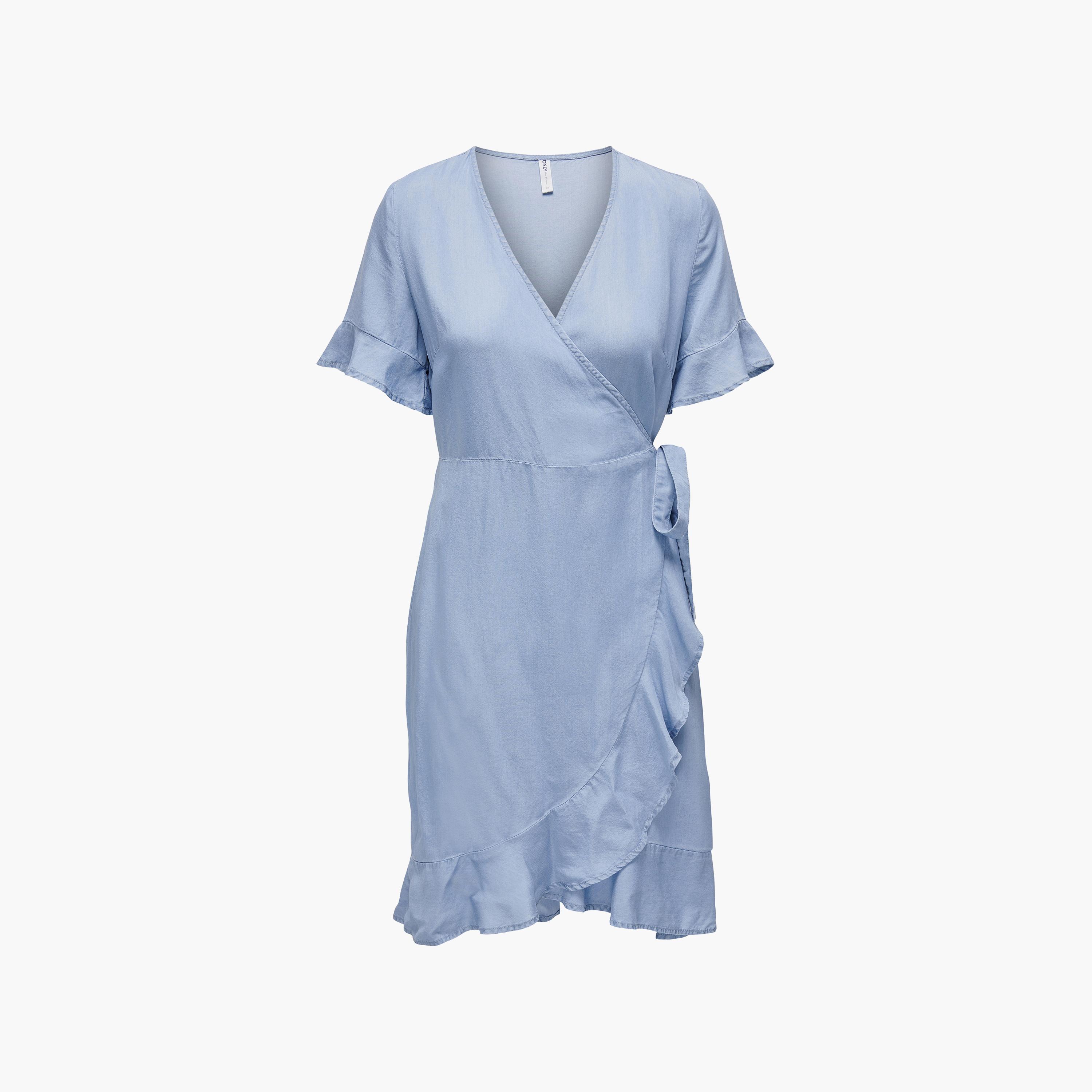 Vero Moda Blue Surplice Neck Wrap Women's Knee Dress-women-clothing-dresses-image-6