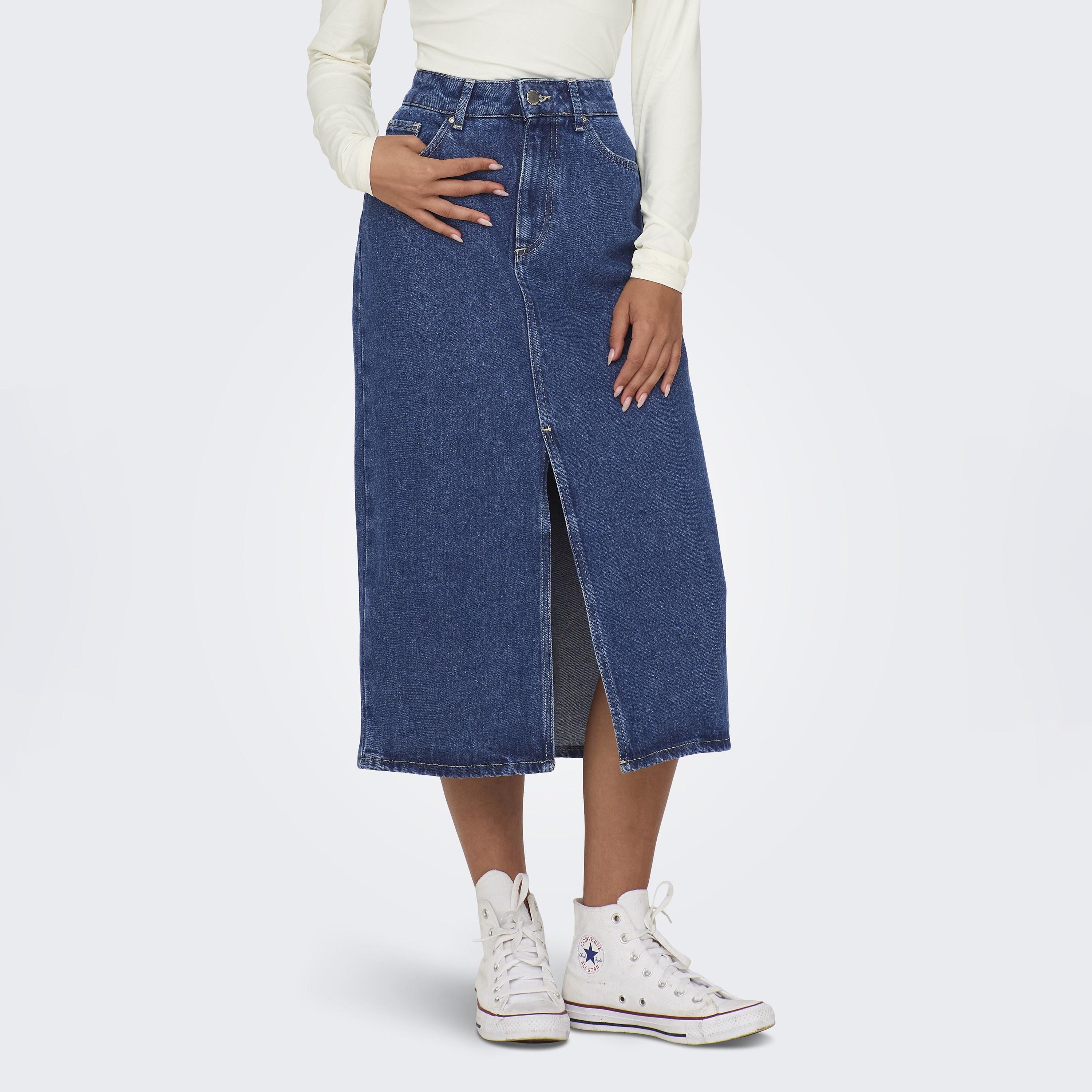Vero Moda Blue Cotton Slit Women's Midi Skirt-women-clothing-skirts-image-1