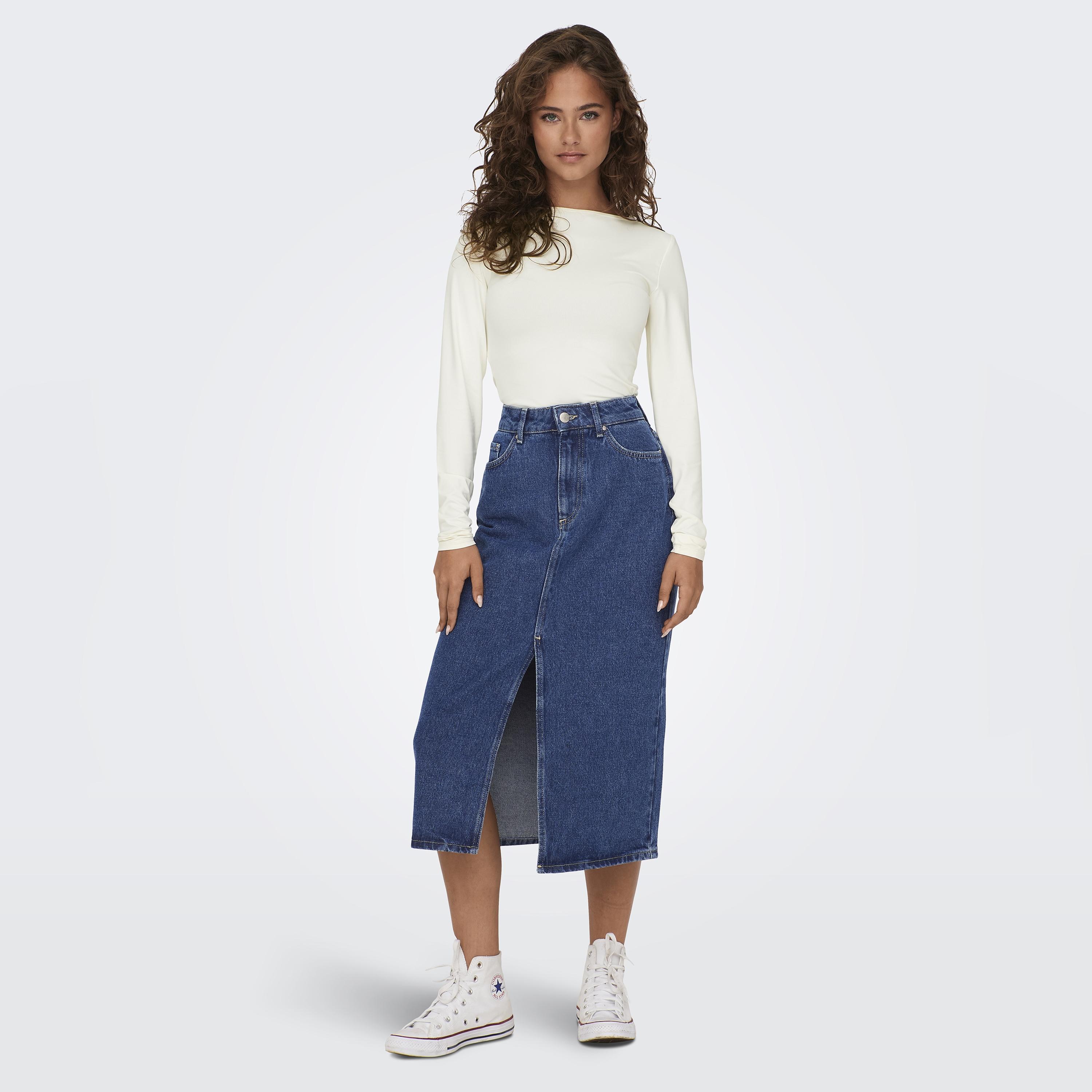 Vero Moda Blue Cotton Slit Women's Midi Skirt-women-clothing-skirts-image-2