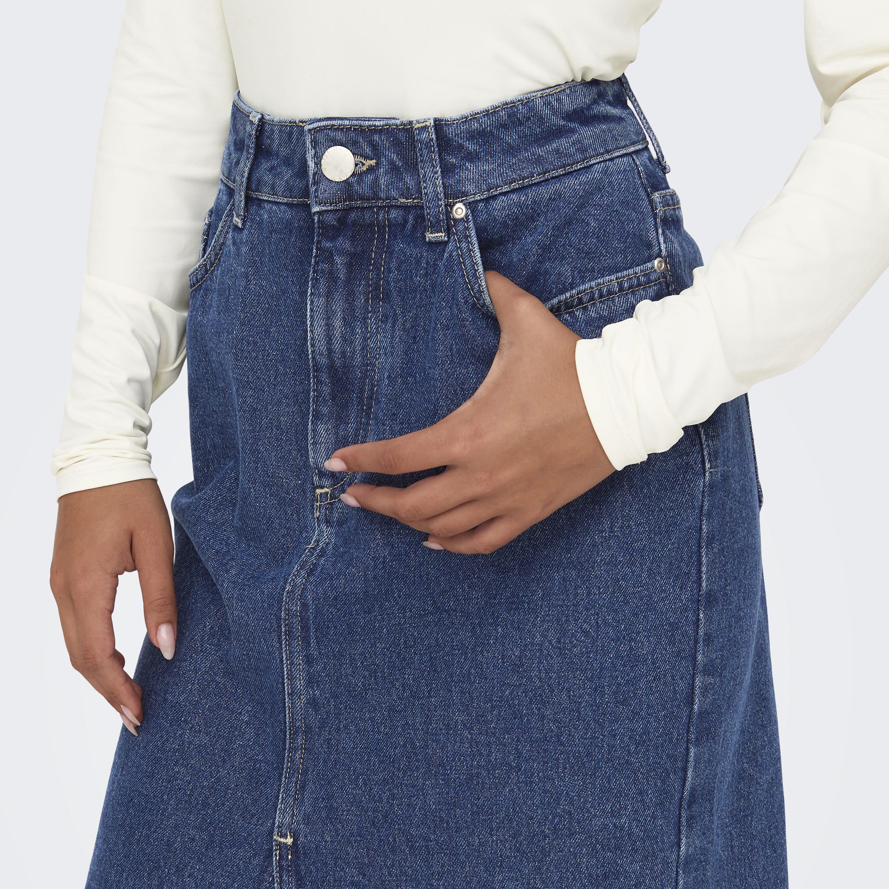 Vero Moda Blue Cotton Slit Women's Midi Skirt-women-clothing-skirts-image-4