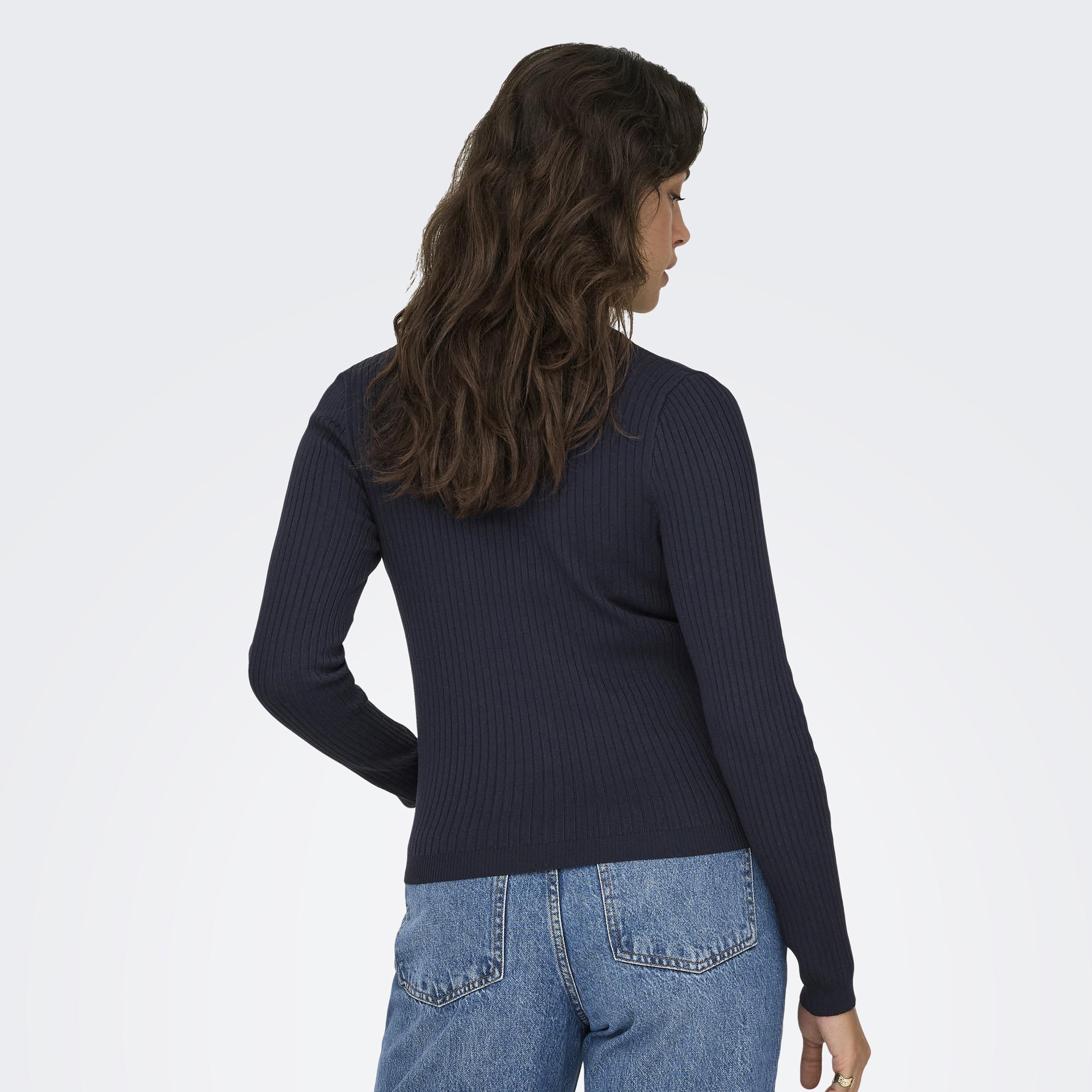 Vero Moda Blue Ribbed Johnny Collar Women's Knit Polo T-Shirt-women-clothing-tshirts-image-4