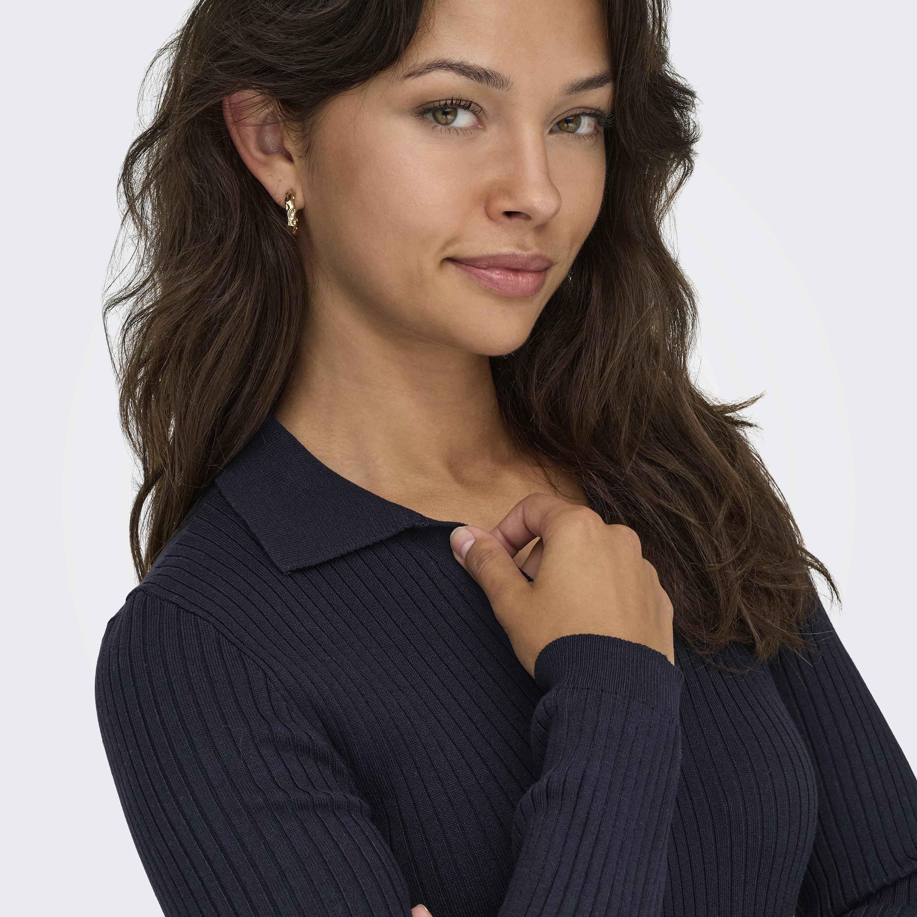 Vero Moda Blue Ribbed Johnny Collar Women's Knit Polo T-Shirt-women-clothing-tshirts-image-5