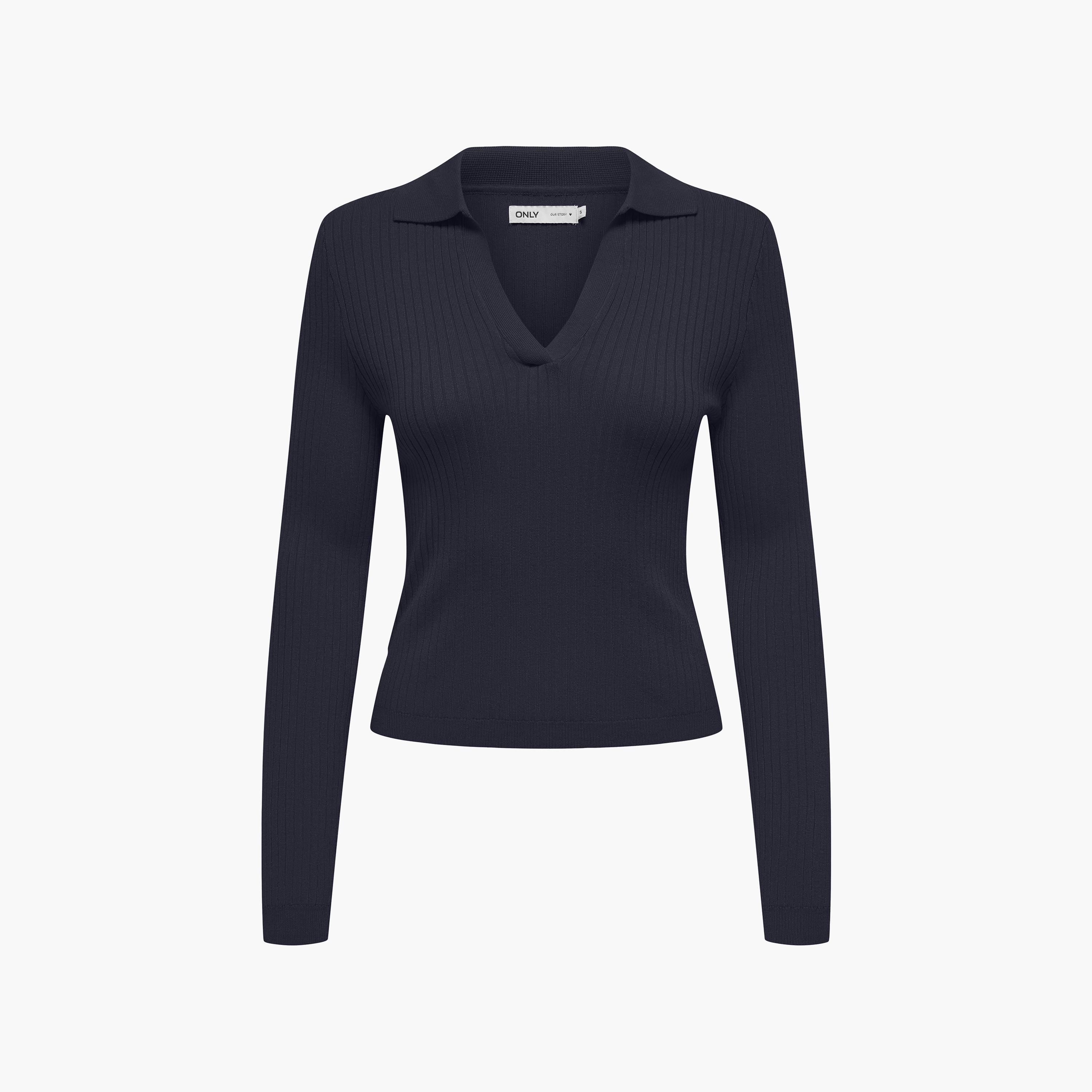 Vero Moda Blue Ribbed Johnny Collar Women's Knit Polo T-Shirt-women-clothing-tshirts-image-6