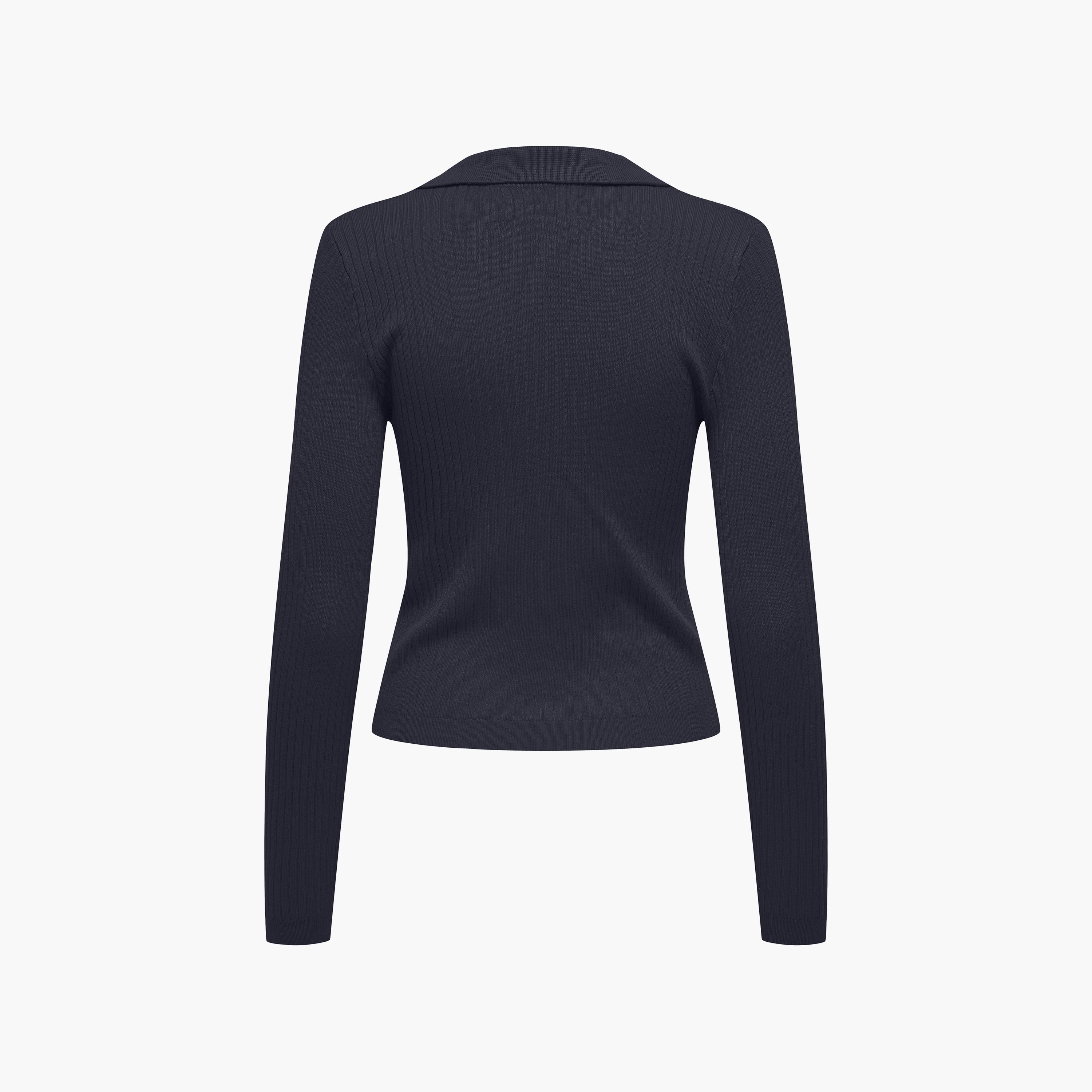 Vero Moda Blue Ribbed Johnny Collar Women's Knit Polo T-Shirt-women-clothing-tshirts-image-7