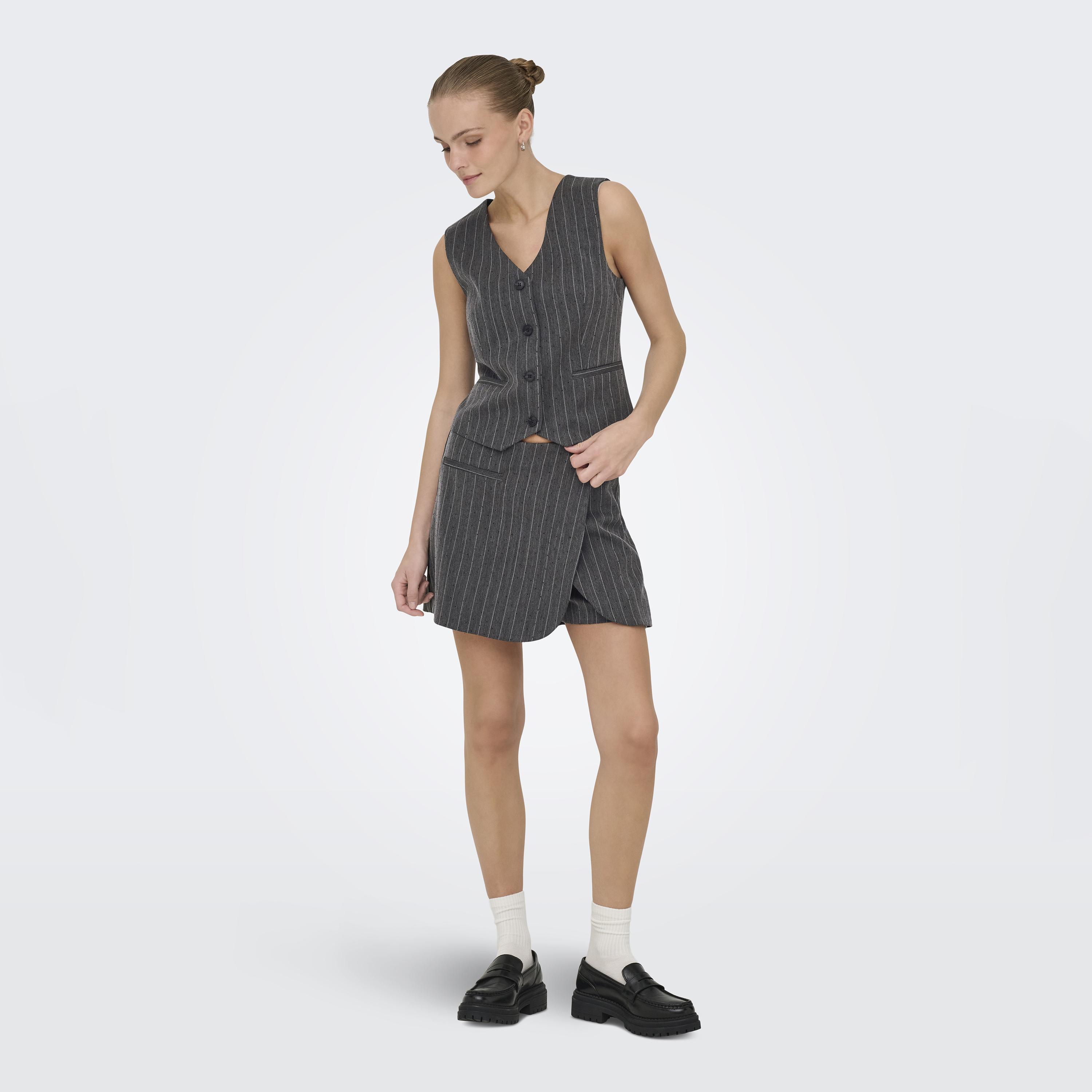 Vero Moda Charcoal Pinstripe Hotfix Stoned Women's Waistcoat-women-winterwear-coatsandjackets-waistcoats-image-2