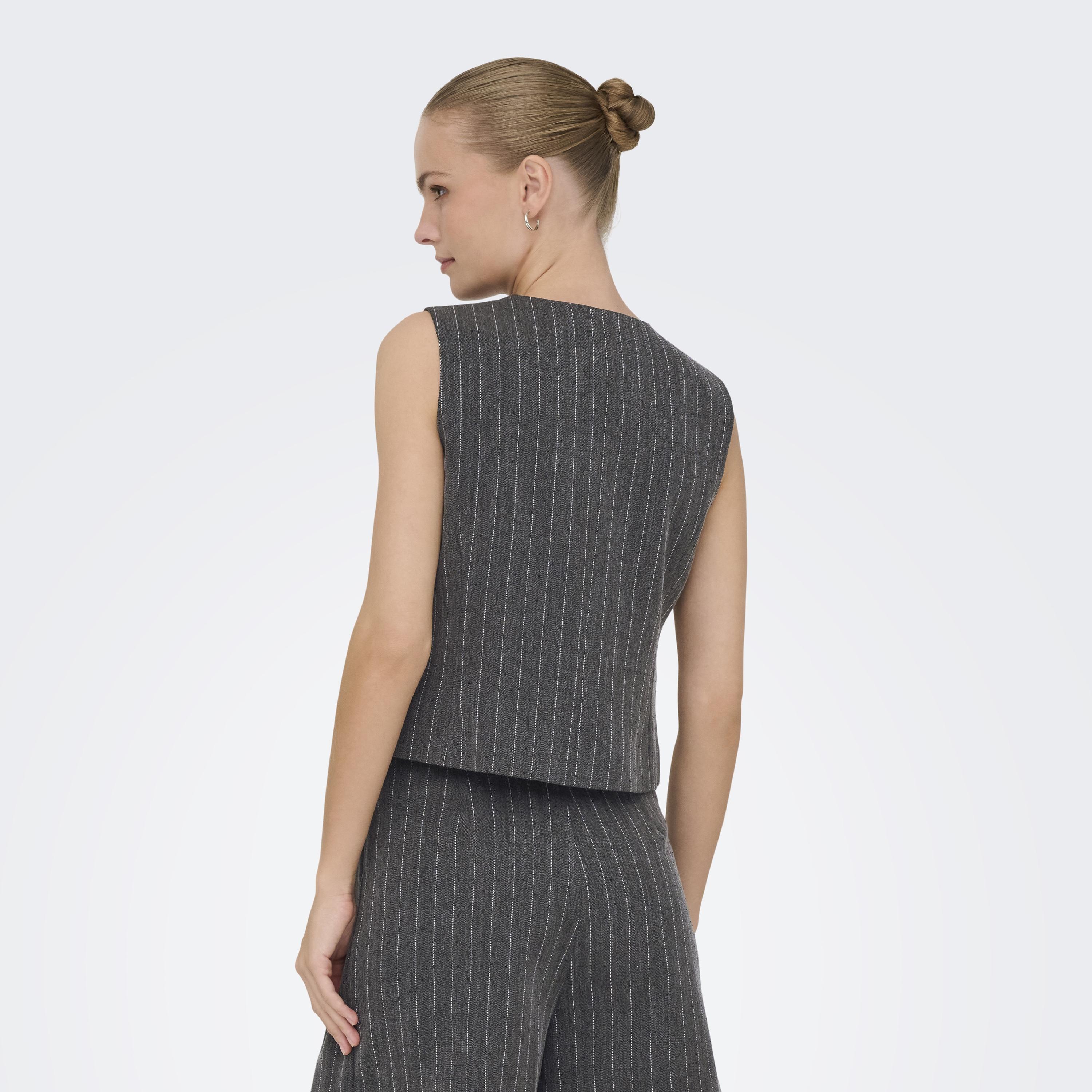 Vero Moda Charcoal Pinstripe Hotfix Stoned Women's Waistcoat-women-winterwear-coatsandjackets-waistcoats-image-3