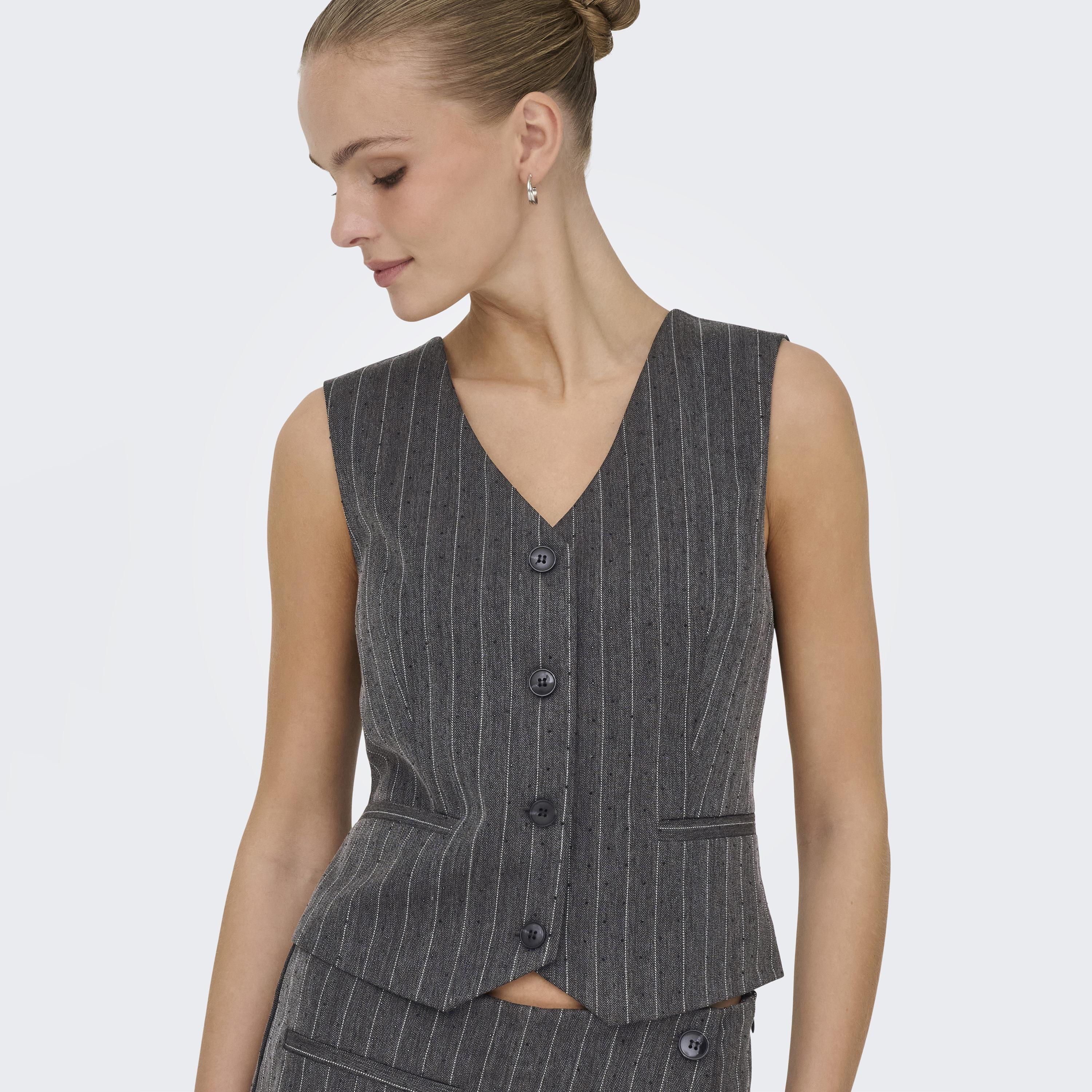 Vero Moda Charcoal Pinstripe Hotfix Stoned Women's Waistcoat-women-winterwear-coatsandjackets-waistcoats-image-4