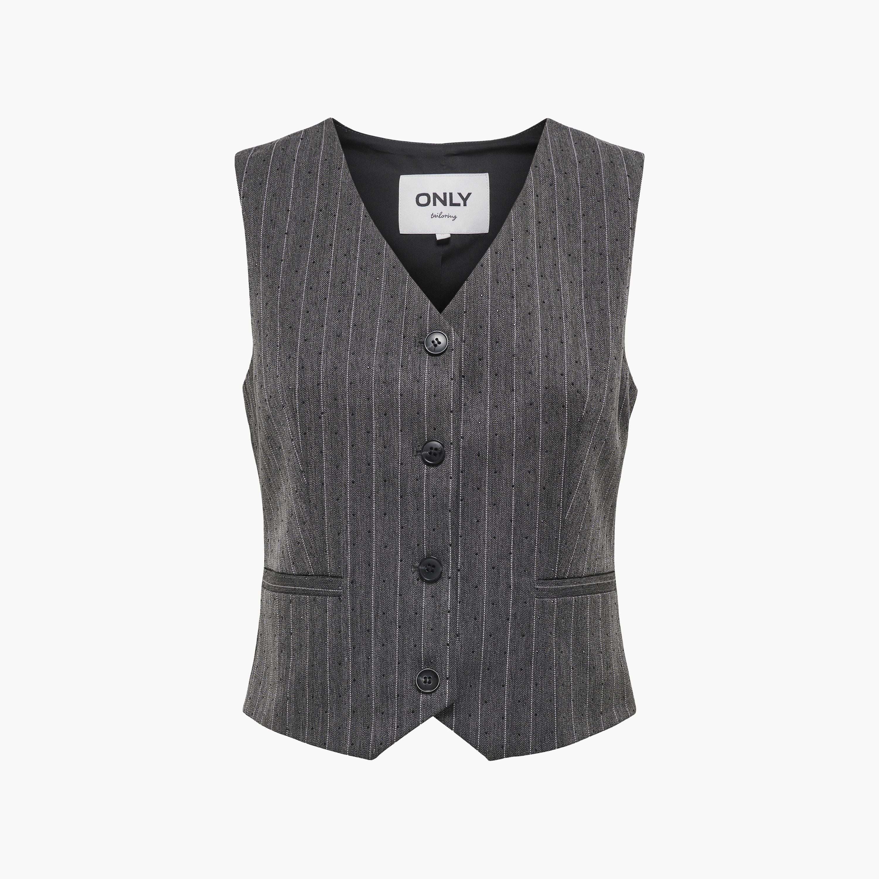 Vero Moda Charcoal Pinstripe Hotfix Stoned Women's Waistcoat-women-winterwear-coatsandjackets-waistcoats-image-6