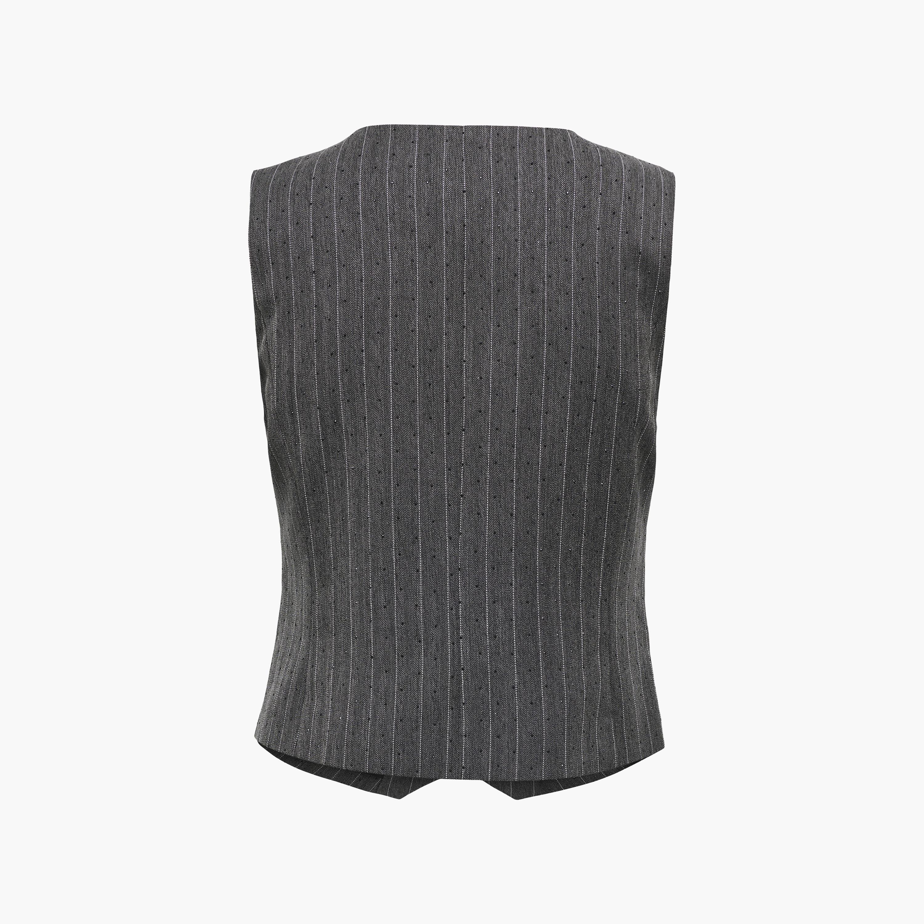 Vero Moda Charcoal Pinstripe Hotfix Stoned Women's Waistcoat-women-winterwear-coatsandjackets-waistcoats-image-7