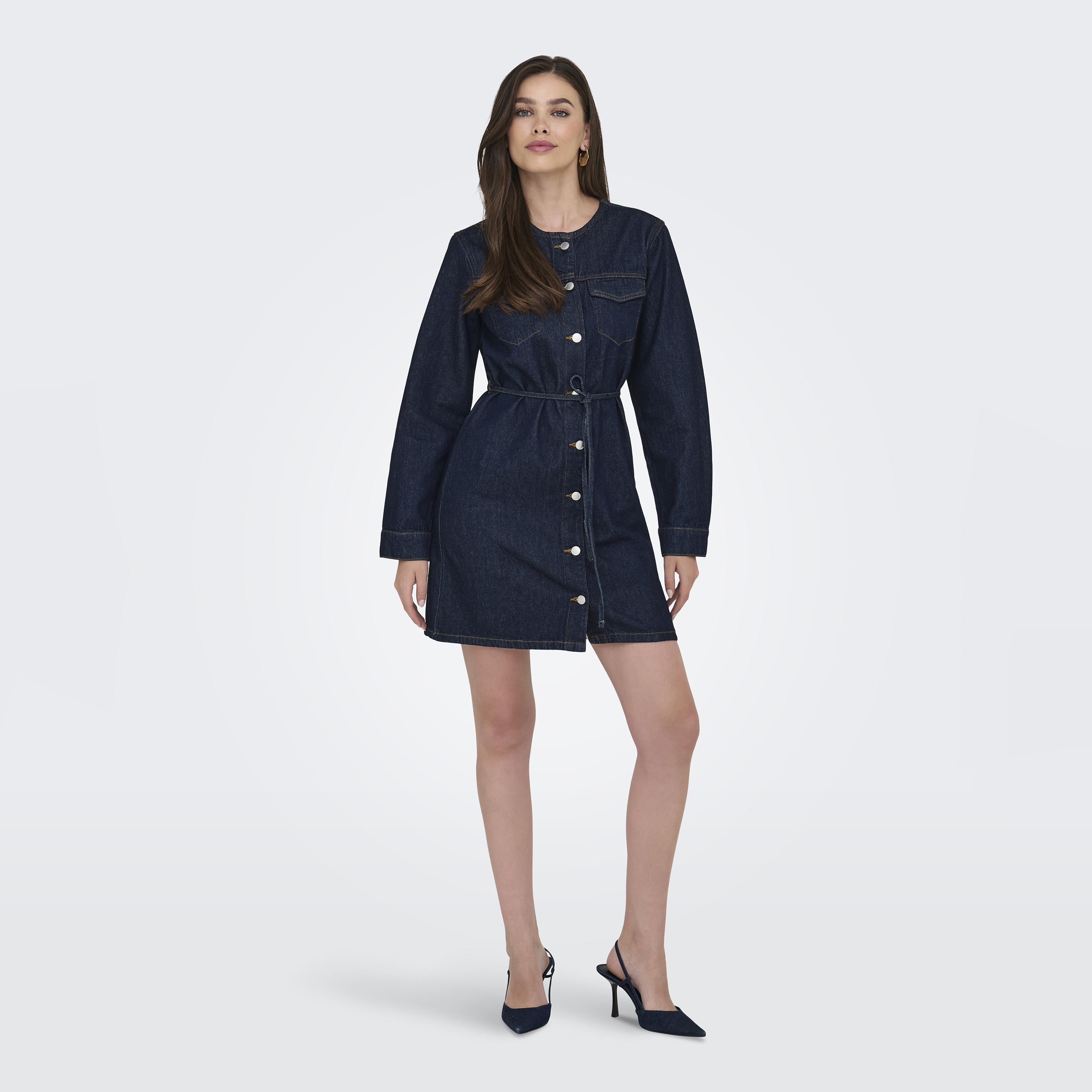 فستان ميني جينز قطن حريمي باللون الأزرق من فيرو مودا-women-clothing-dresses-image-2