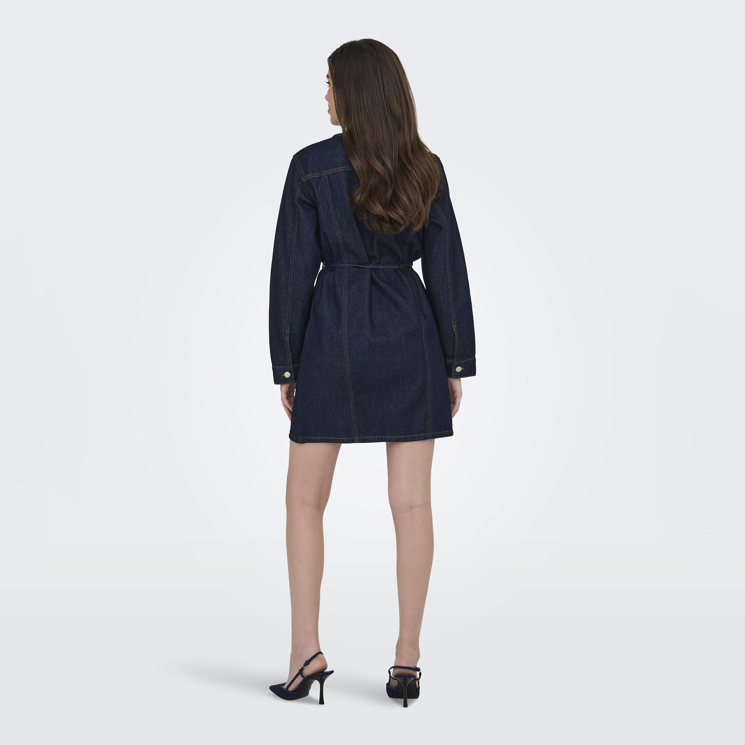 فستان ميني جينز قطن حريمي باللون الأزرق من فيرو مودا-women-clothing-dresses-image-3