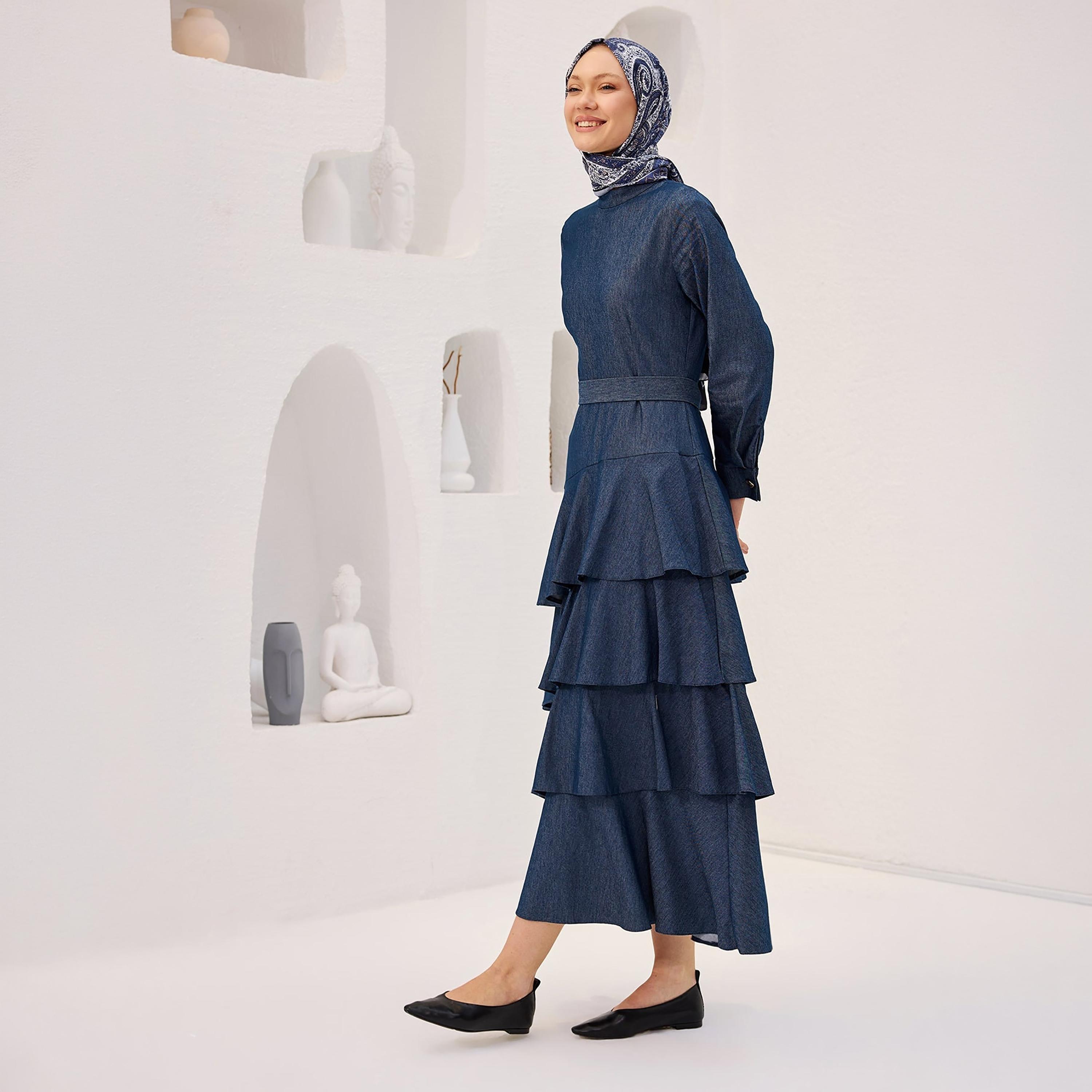 Turkish Souq Cuffed Sleeves Women's Midi Modest Dress in Poplin-women-clothing-dresses-image-1