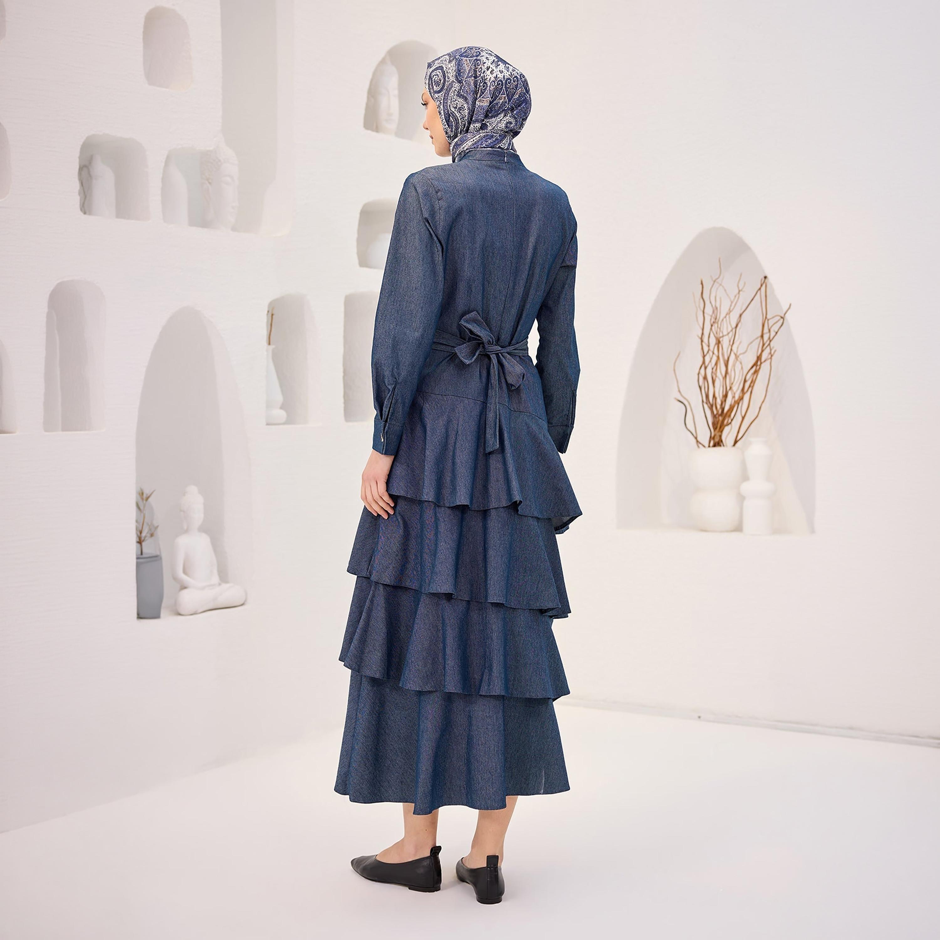 Turkish Souq Cuffed Sleeves Women's Midi Modest Dress in Poplin-women-clothing-dresses-image-3