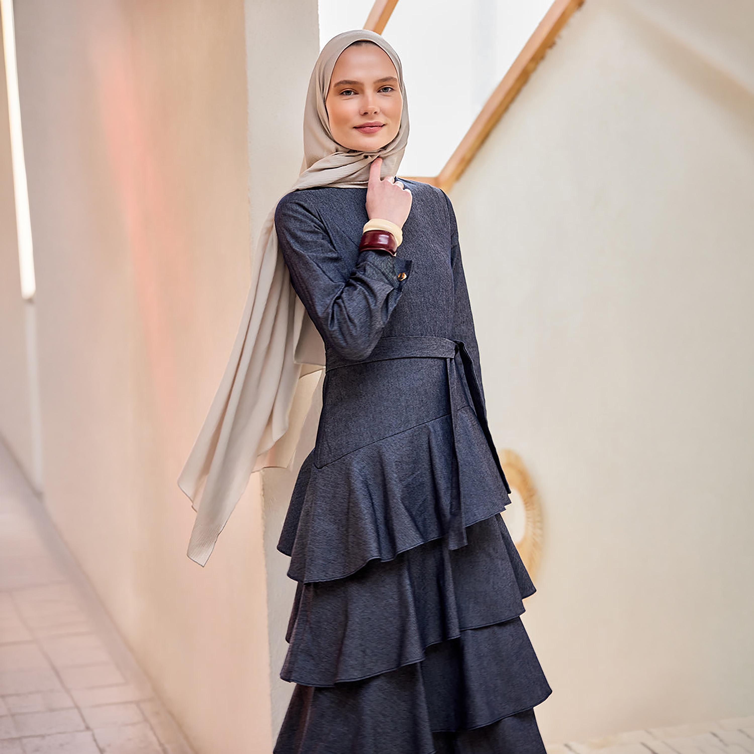 Turkish Souq Cuffed Sleeves Women's Midi Modest Dress in Poplin-women-clothing-dresses-image-2