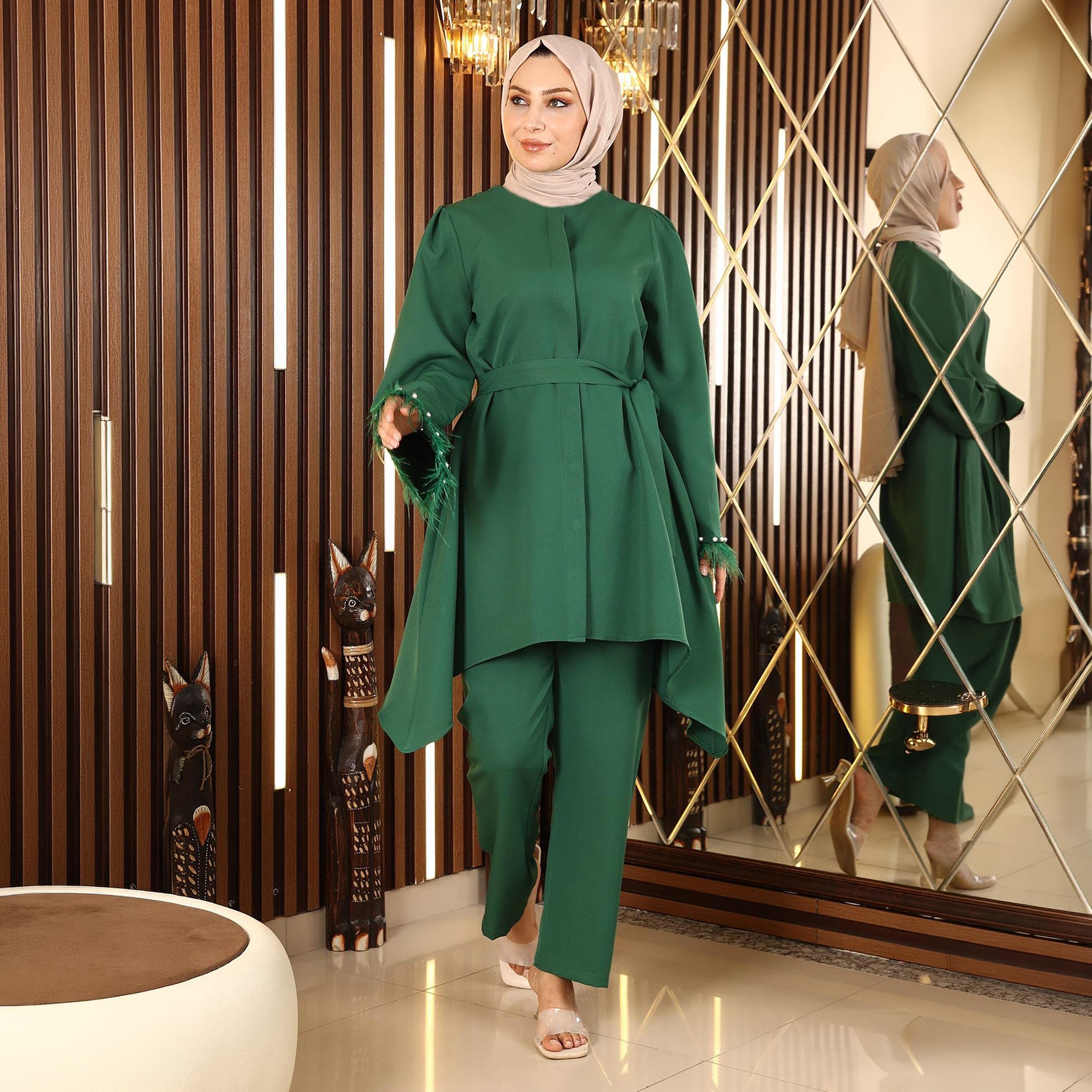 طقم نسائي من تونيك وبنطلون من الكريب من توركيش سوق-women-clothing-coordsets-image-1