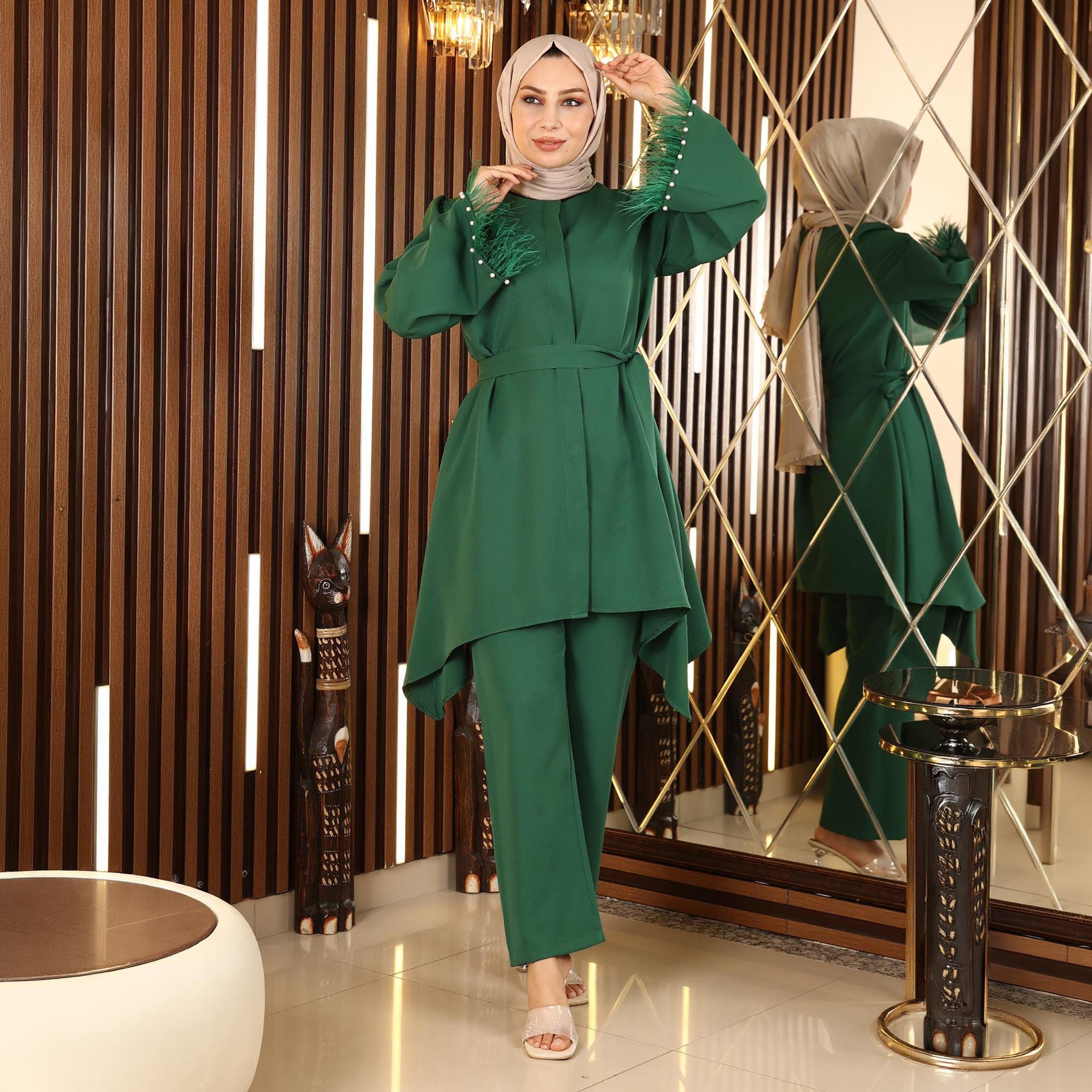 طقم نسائي من تونيك وبنطلون من الكريب من توركيش سوق-women-clothing-coordsets-image-2
