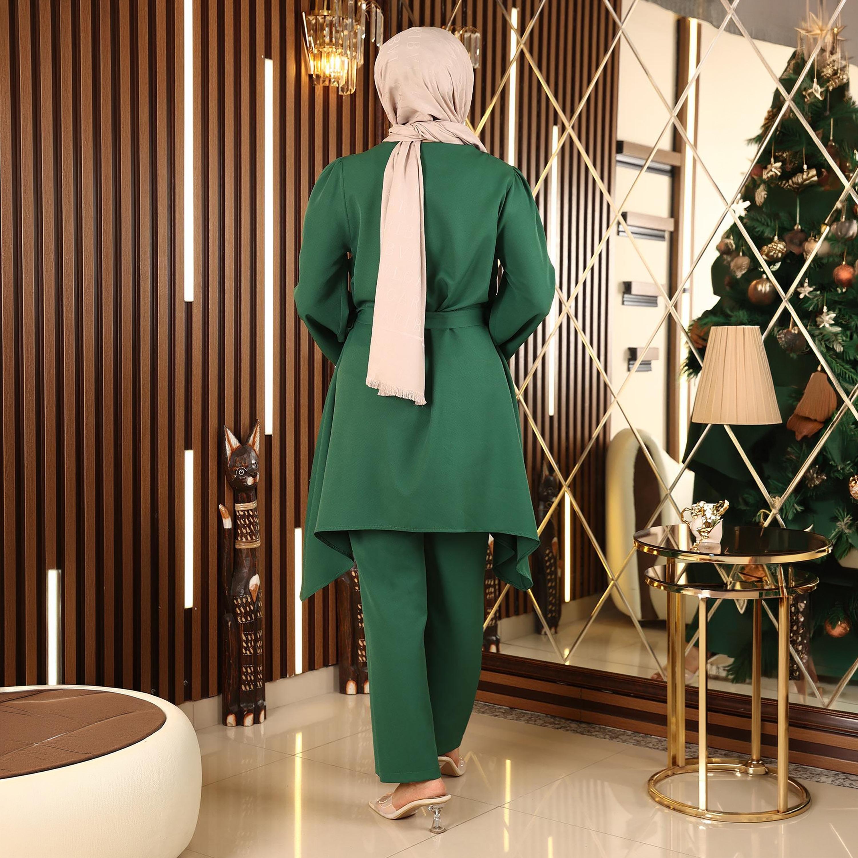 طقم نسائي من تونيك وبنطلون من الكريب من توركيش سوق-women-clothing-coordsets-image-3