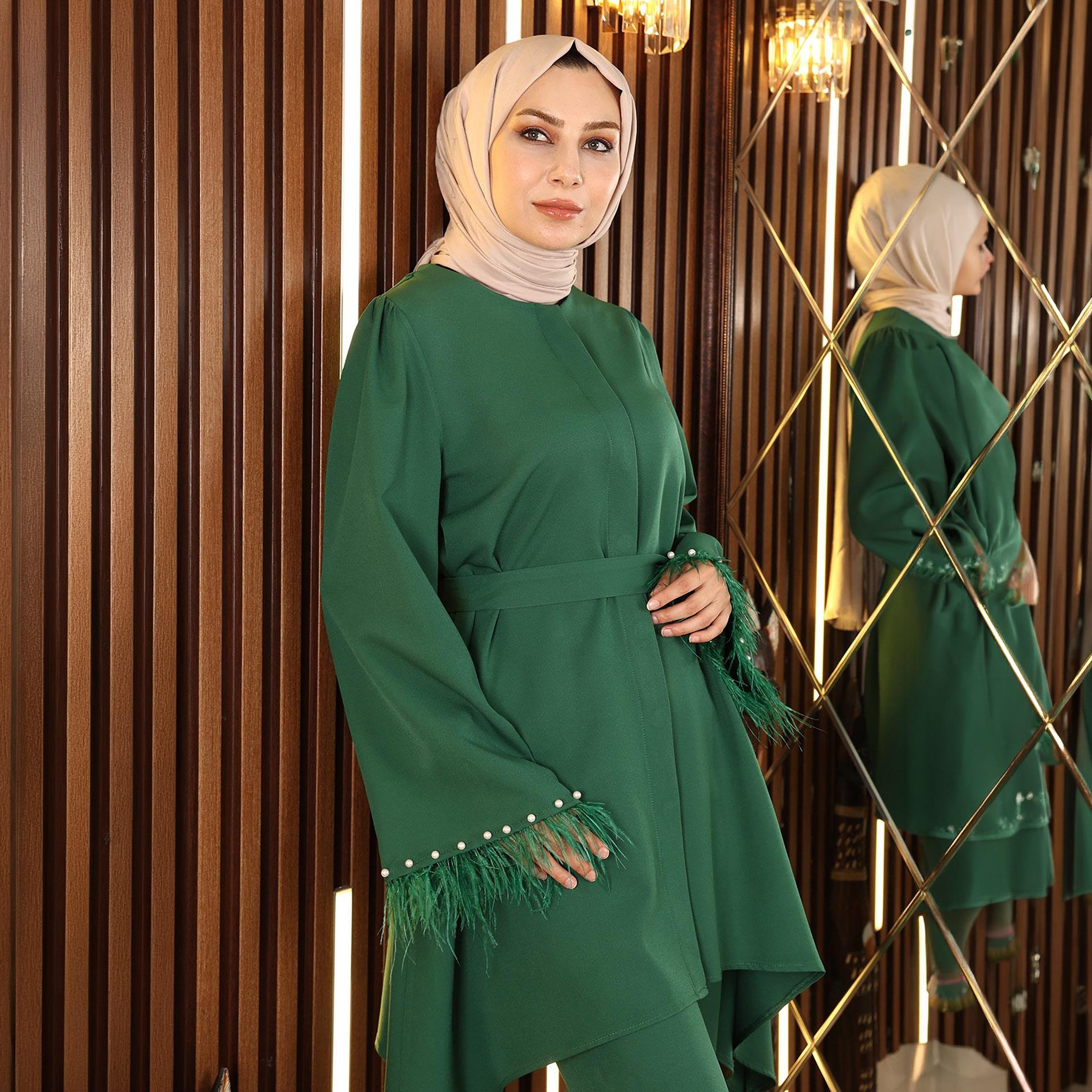 طقم نسائي من تونيك وبنطلون من الكريب من توركيش سوق-women-clothing-coordsets-image-4