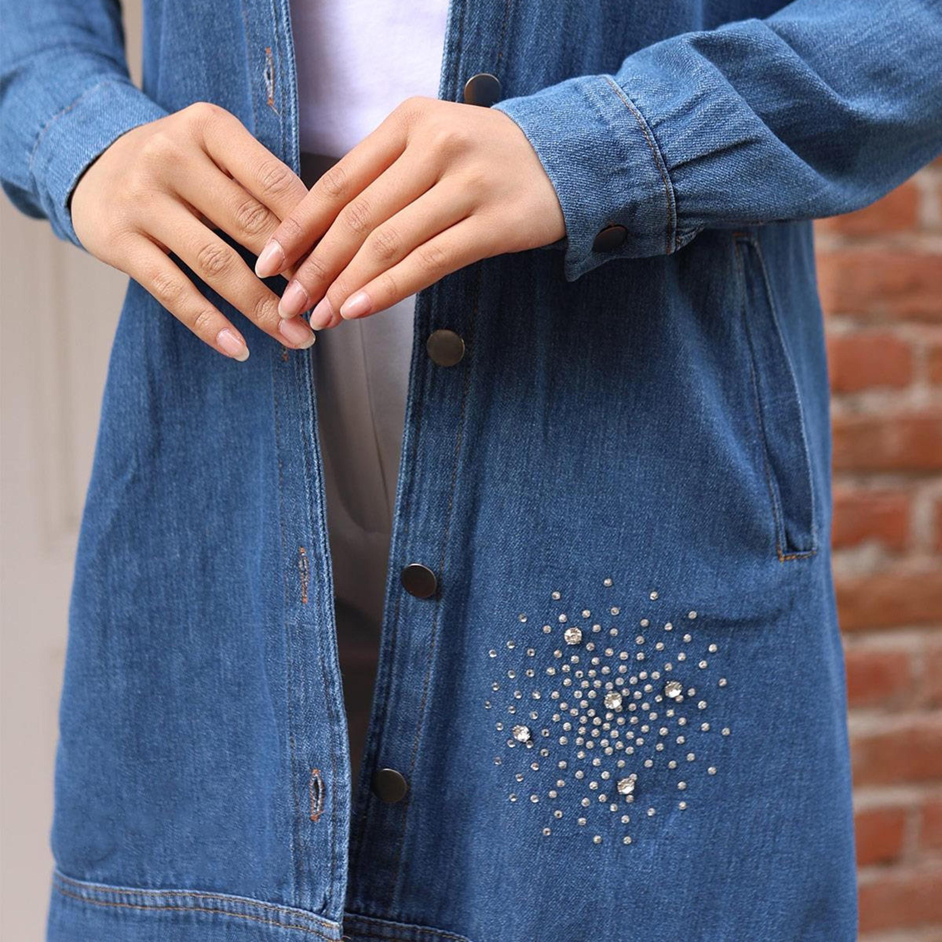 Turkish Souq Stone Work Women's Denim Shirt-women-arabicclothing-blouses-image-2