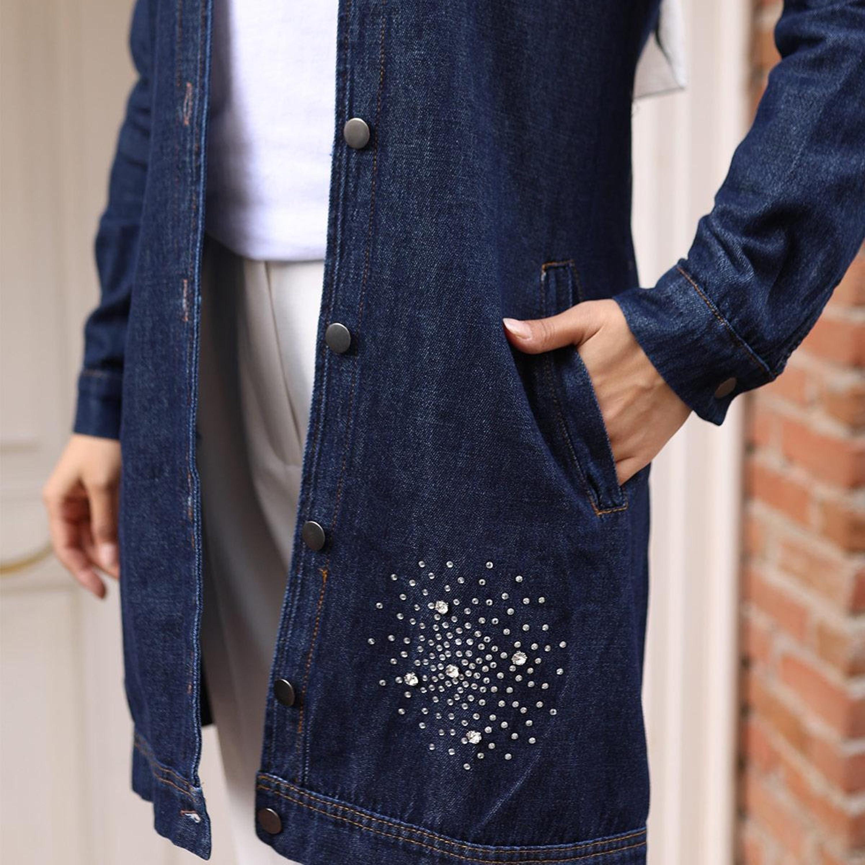 Turkish Souq Stone Work Women's Denim Shirt-women-arabicclothing-blouses-image-2