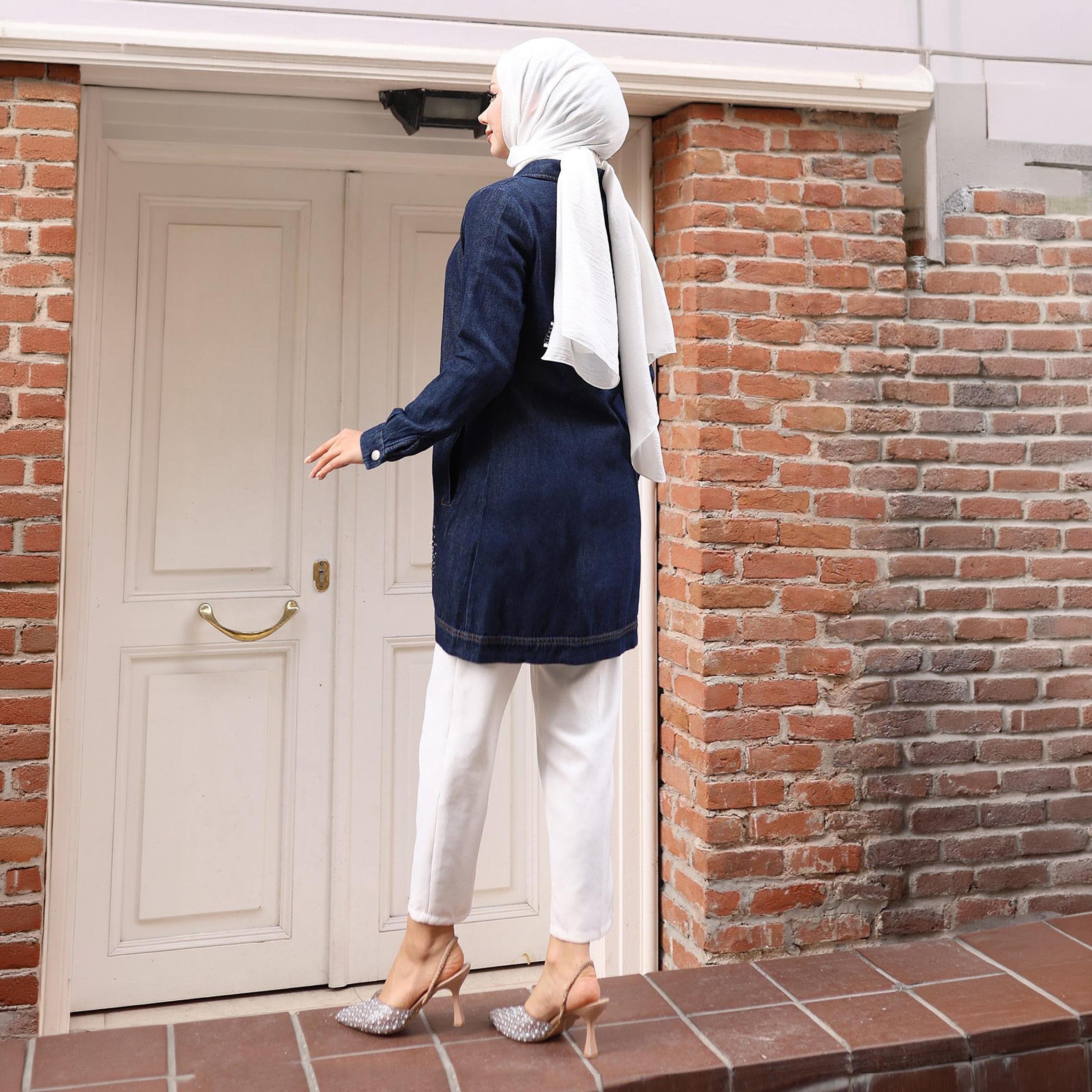 Turkish Souq Stone Work Women's Denim Shirt-women-arabicclothing-blouses-image-3