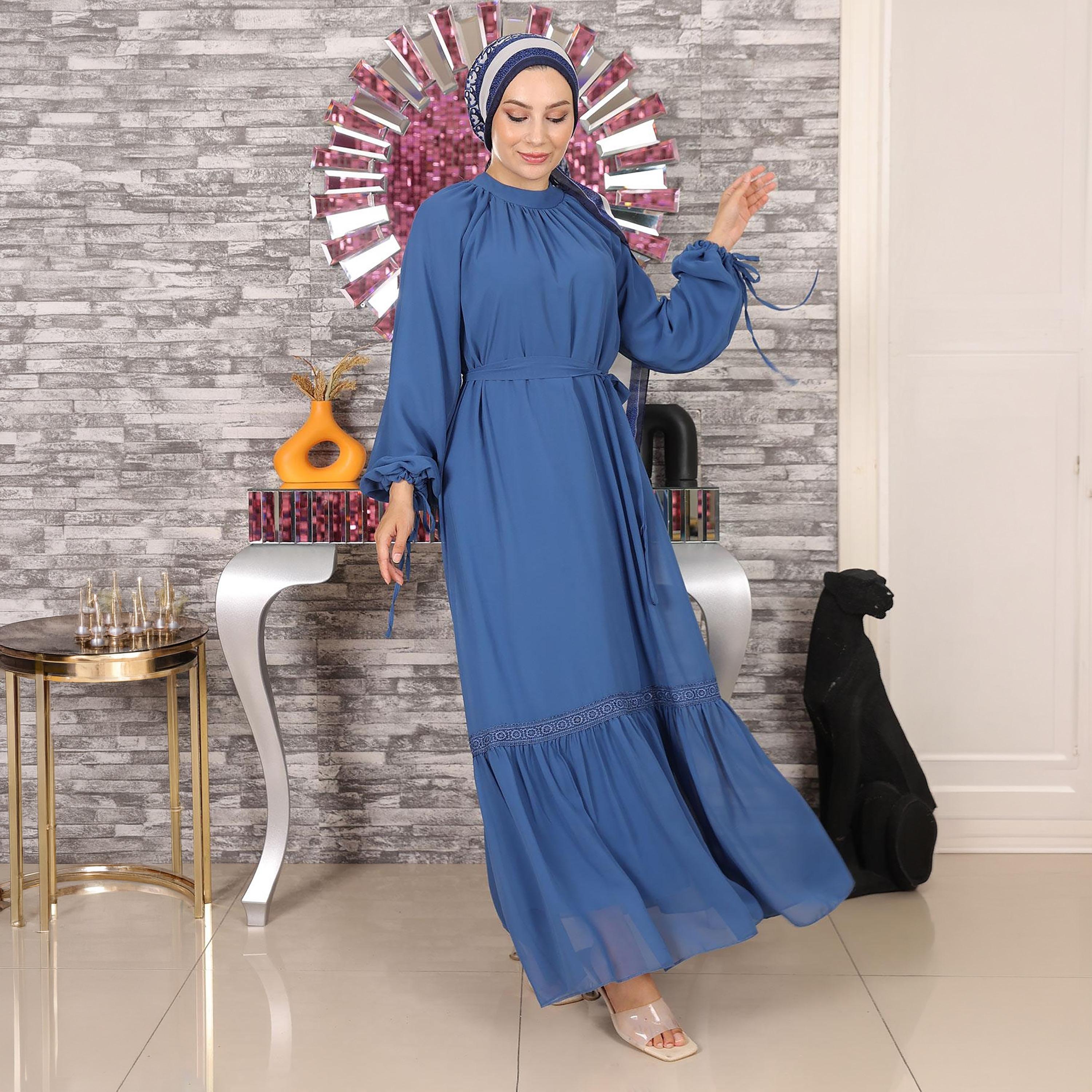 Turkish Souq Balloon Raglan Sleeves Evening Women's Maxi Modest Dress in Chiffon-women-clothing-dresses-image-1