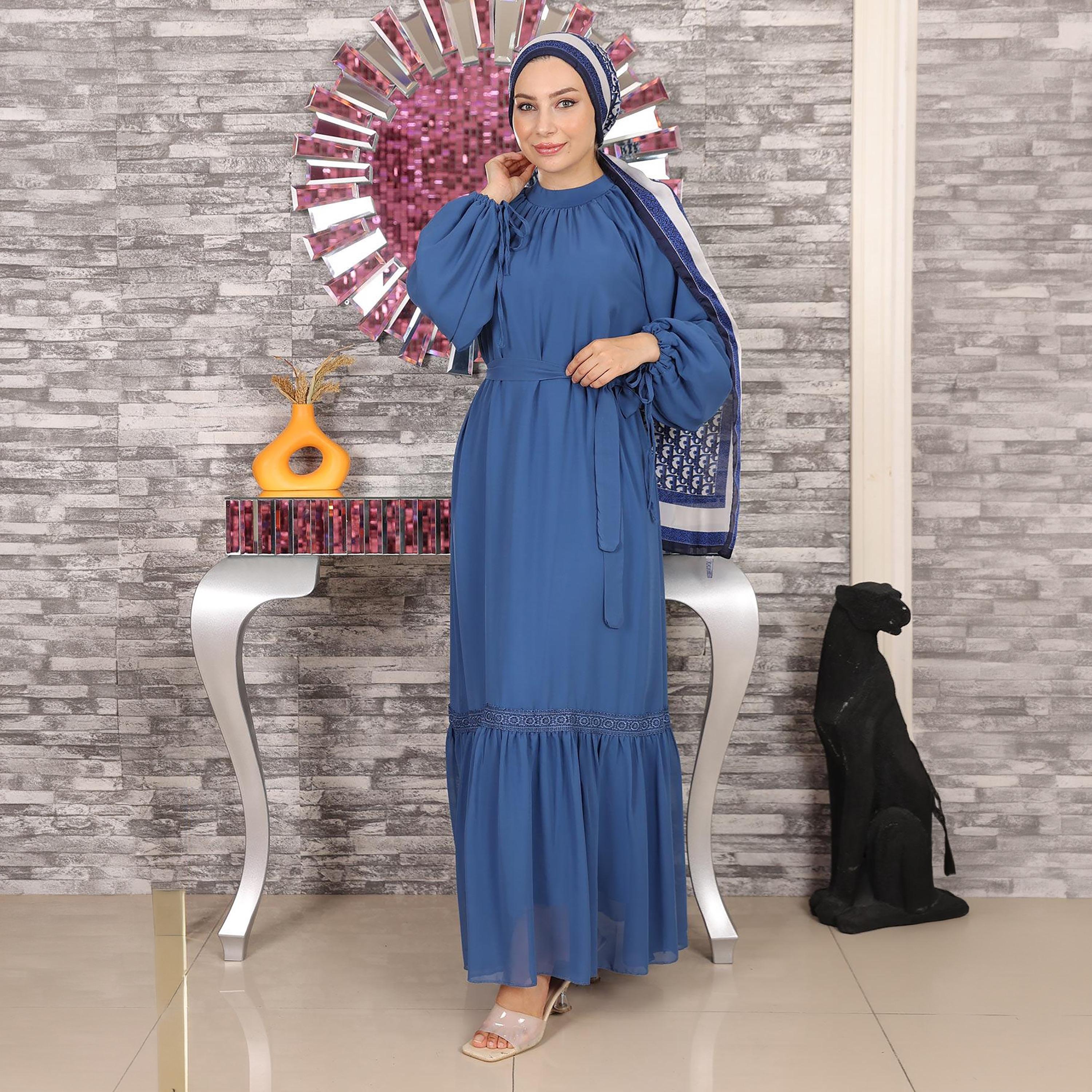 Turkish Souq Balloon Raglan Sleeves Evening Women's Maxi Modest Dress in Chiffon-women-clothing-dresses-image-4