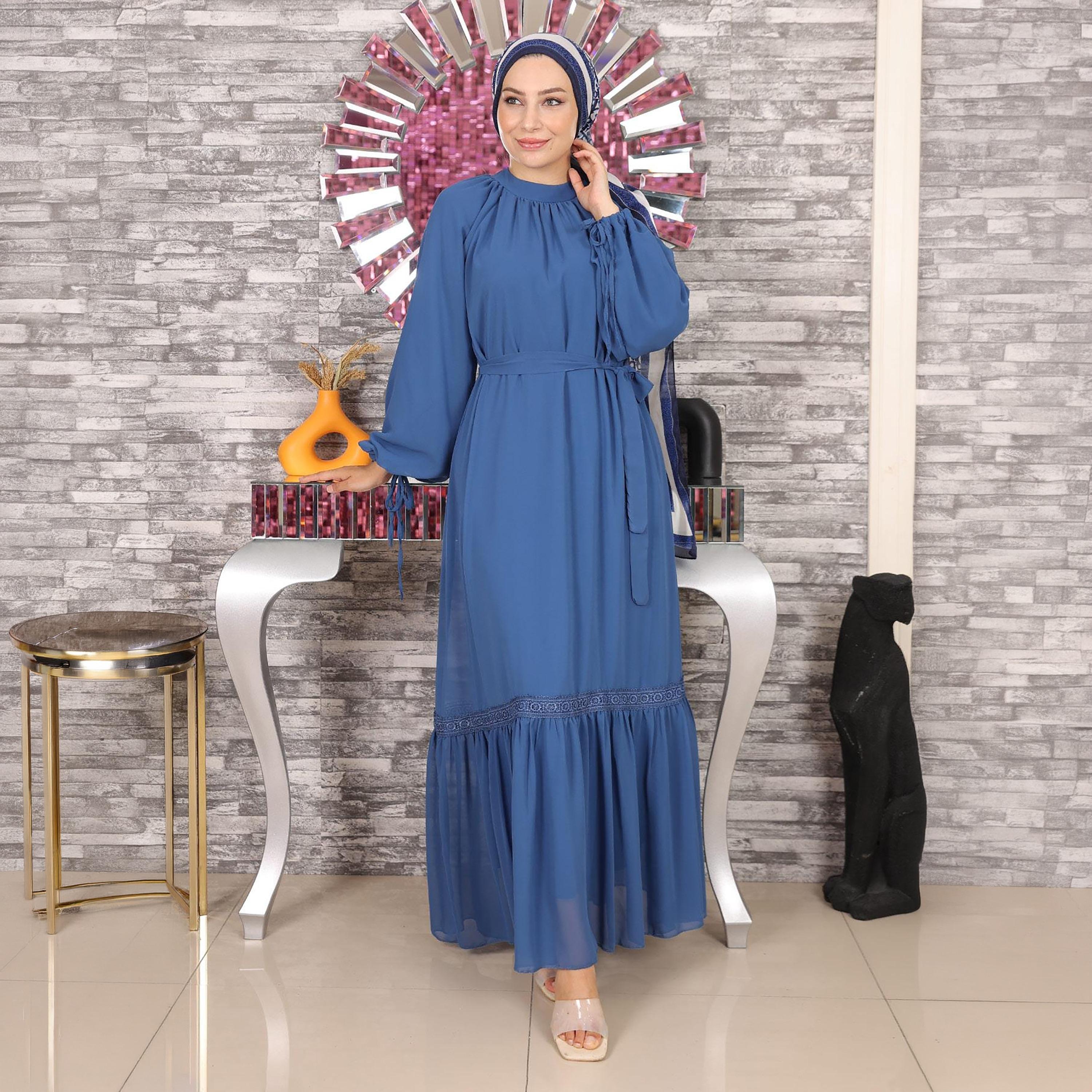 Turkish Souq Balloon Raglan Sleeves Evening Women's Maxi Modest Dress in Chiffon-women-clothing-dresses-image-5