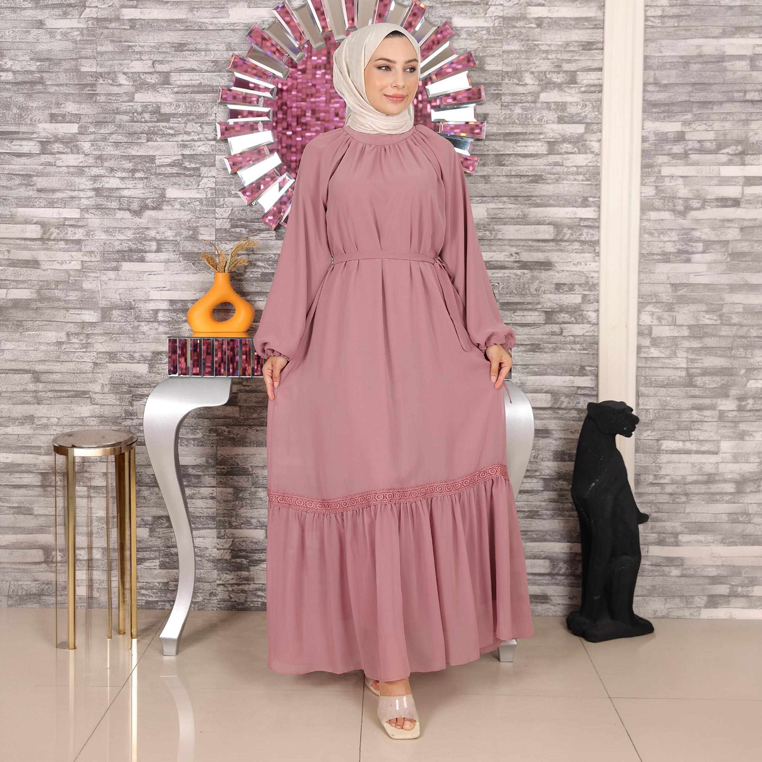 Turkish Souq Balloon Raglan Sleeves Evening Women's Maxi Modest Dress in Chiffon-women-clothing-dresses-image-1