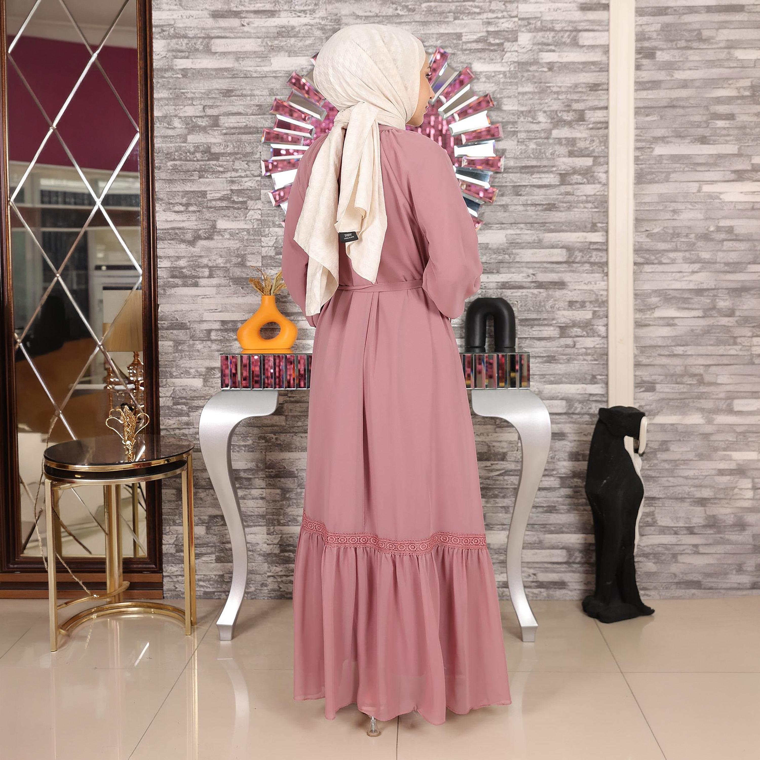 Turkish Souq Balloon Raglan Sleeves Evening Women's Maxi Modest Dress in Chiffon-women-clothing-dresses-image-3