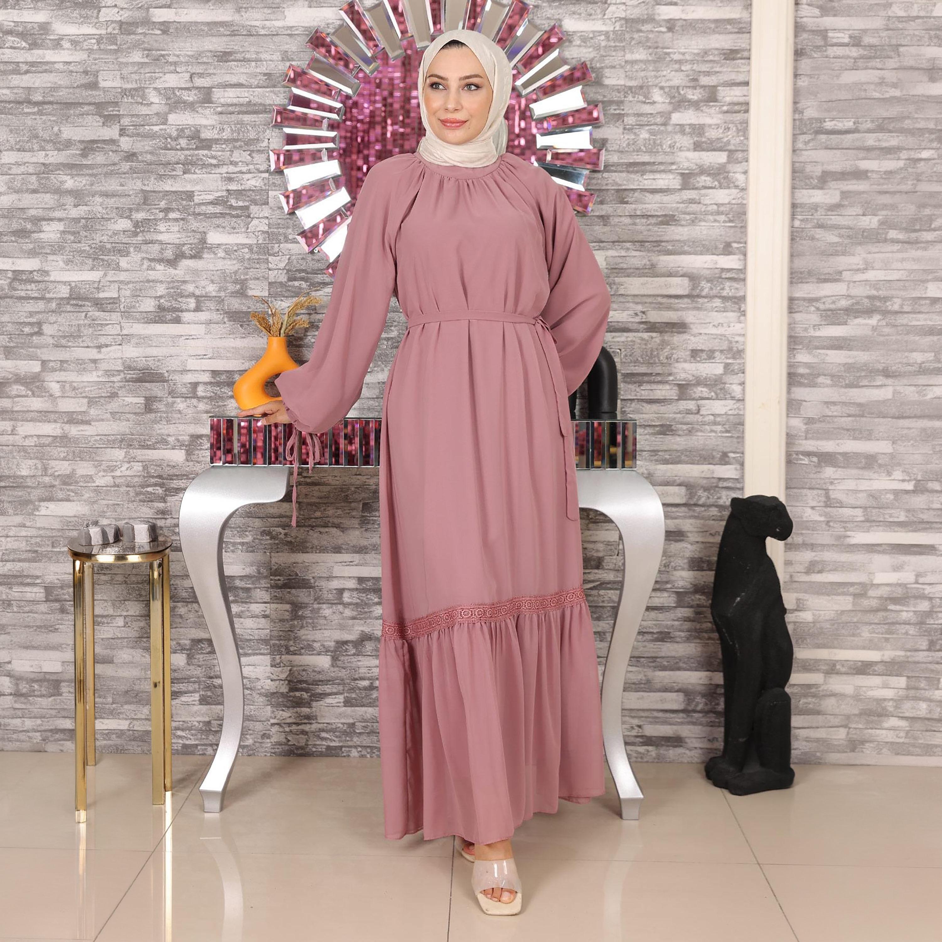 Turkish Souq Balloon Raglan Sleeves Evening Women's Maxi Modest Dress in Chiffon-women-clothing-dresses-image-4