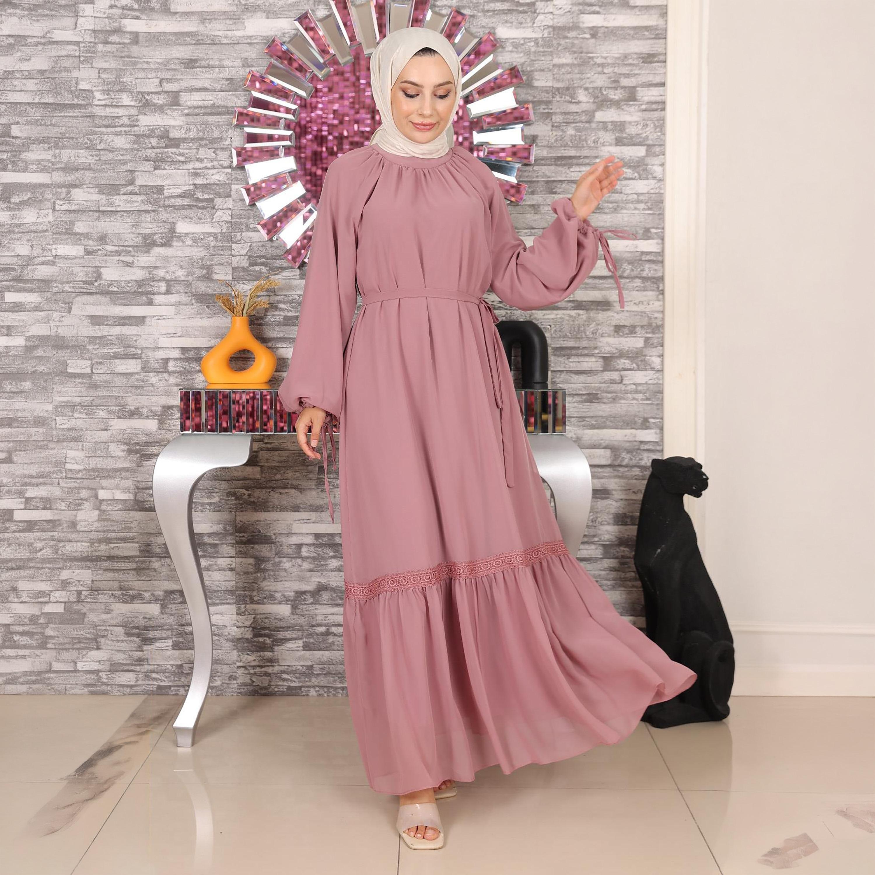 Turkish Souq Balloon Raglan Sleeves Evening Women's Maxi Modest Dress in Chiffon-women-clothing-dresses-image-5