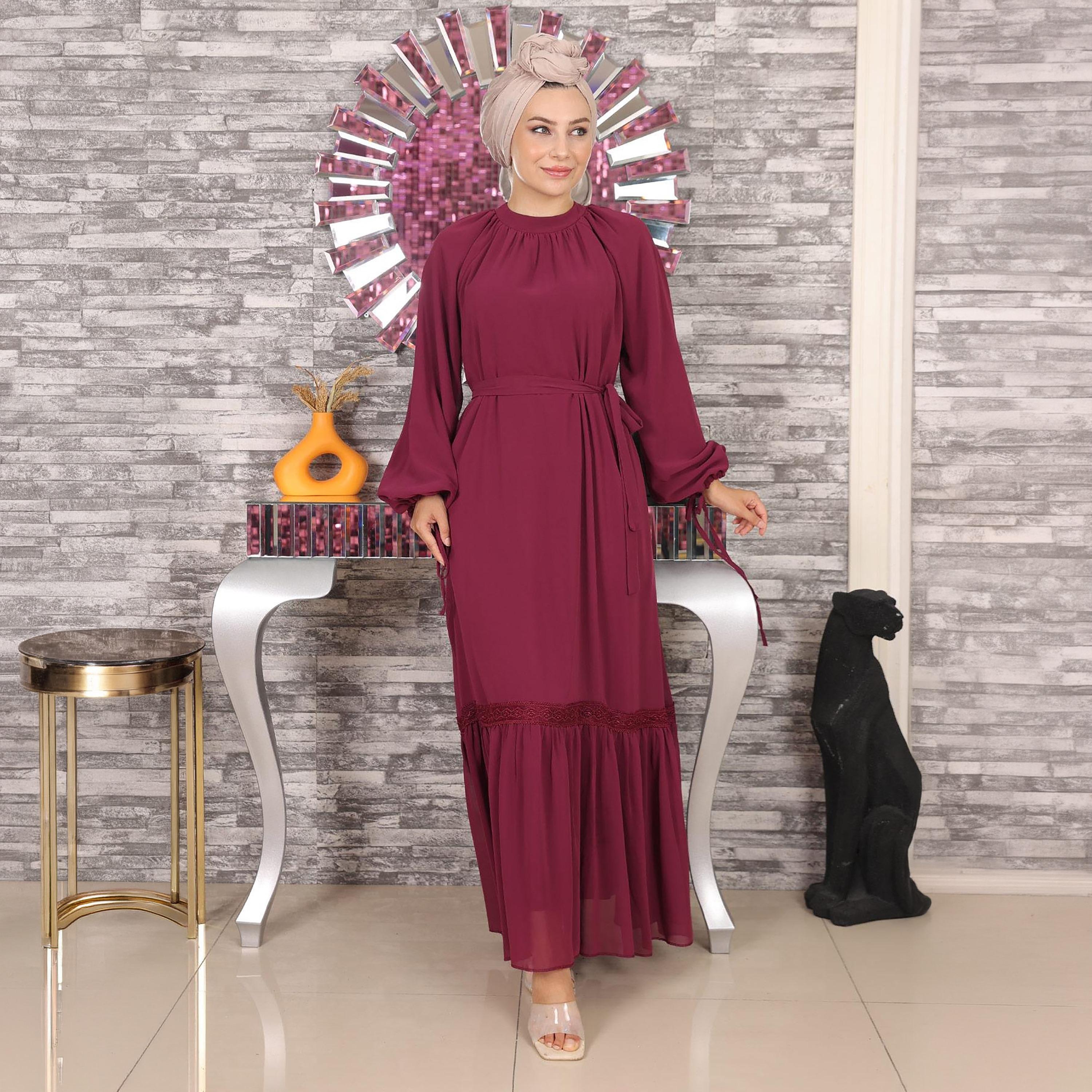 Turkish Souq Balloon Raglan Sleeves Evening Women's Maxi Modest Dress in Chiffon-women-clothing-dresses-image-1